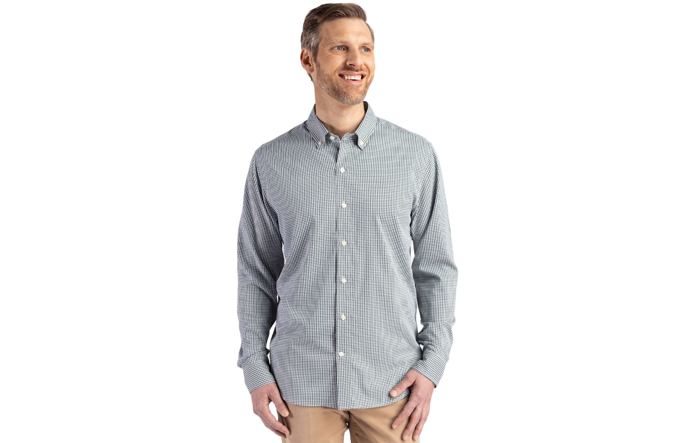 Cutter & Buck Skyline Epic Confidence Recycled Gingham Mens Big & Tall Long Sleeve Dress Shirt
