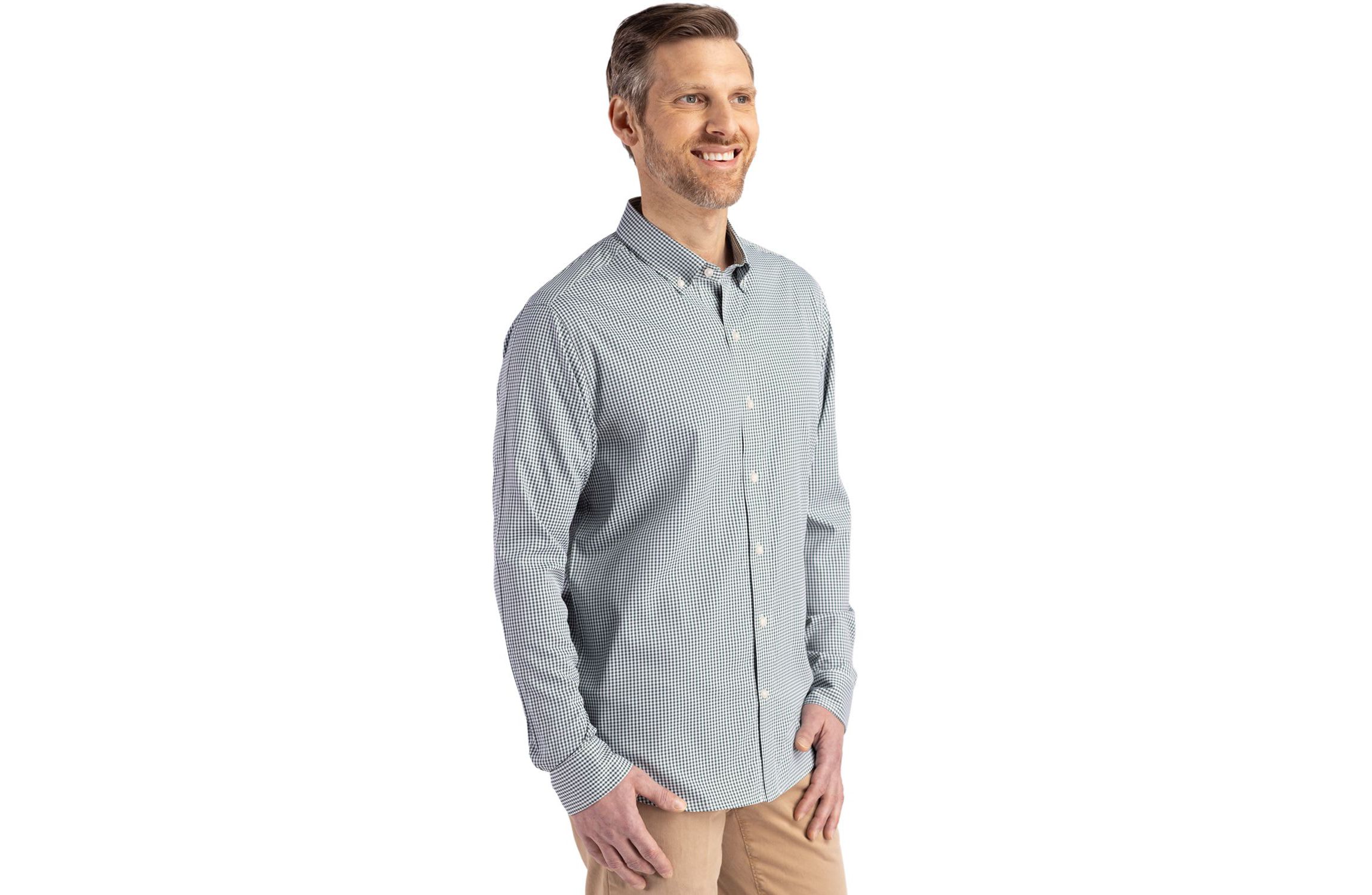 Cutter & Buck Skyline Epic Confidence Recycled Gingham Mens Big & Tall Long Sleeve Dress Shirt