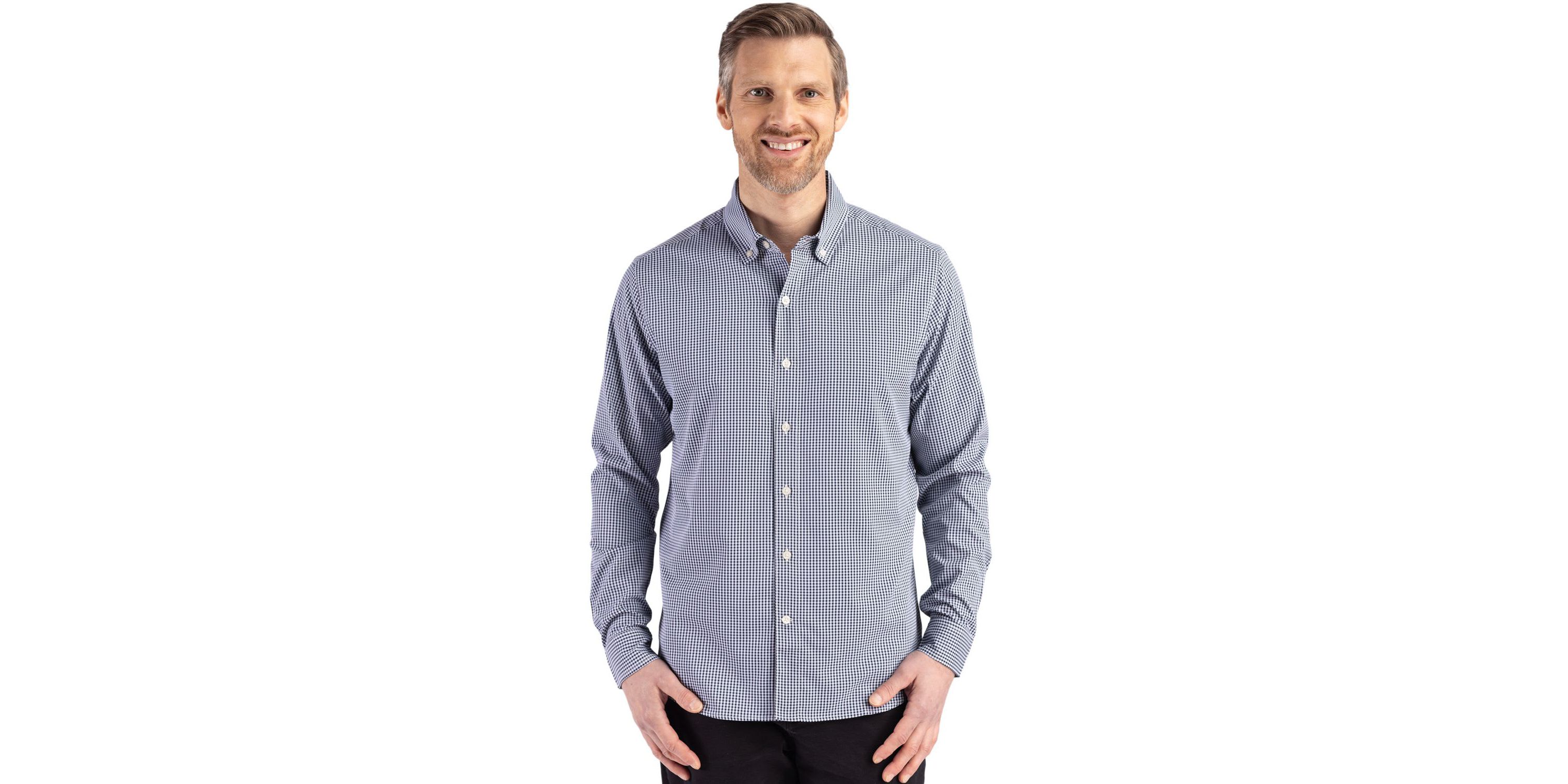 Cutter & Buck Skyline Epic Confidence Recycled Gingham Mens Big & Tall Long Sleeve Dress Shirt