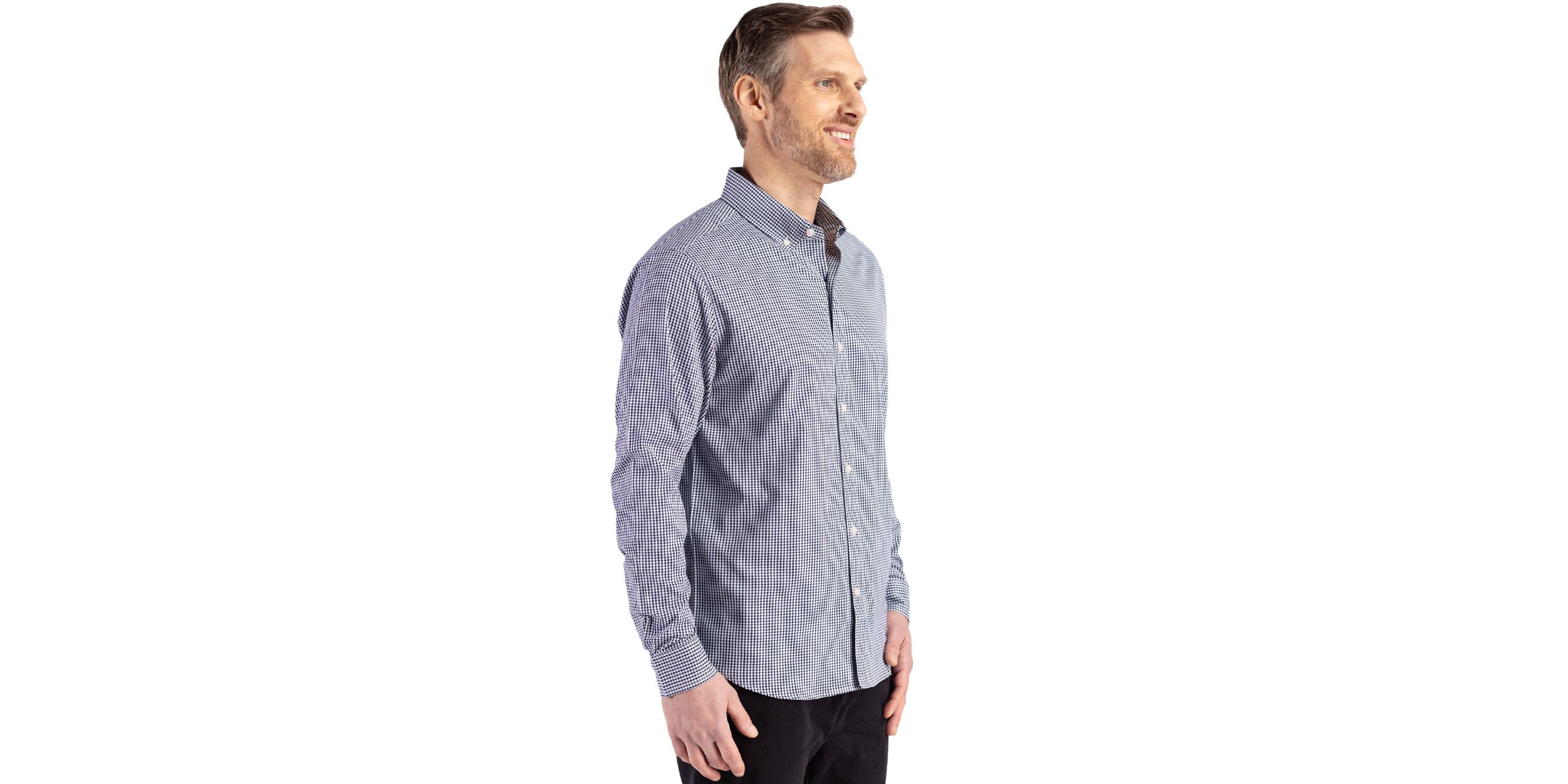 Cutter & Buck Skyline Epic Confidence Recycled Gingham Mens Big & Tall Long Sleeve Dress Shirt