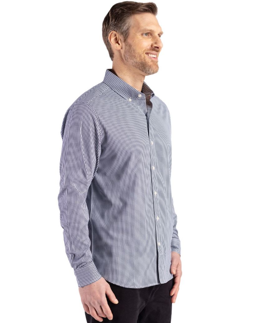 Cutter & Buck Skyline Epic Confidence Recycled Gingham Mens Big & Tall Long Sleeve Dress Shirt