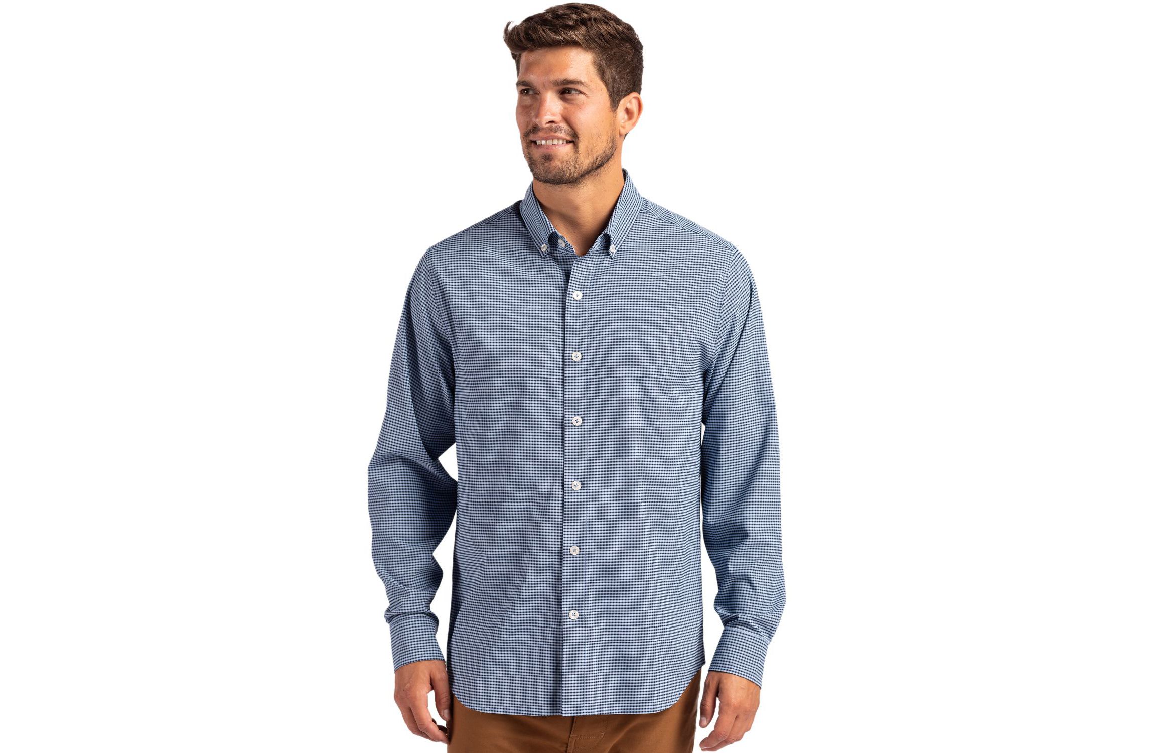 Cutter & Buck Skyline Epic Confidence Recycled Gingham Mens Big & Tall Long Sleeve Dress Shirt