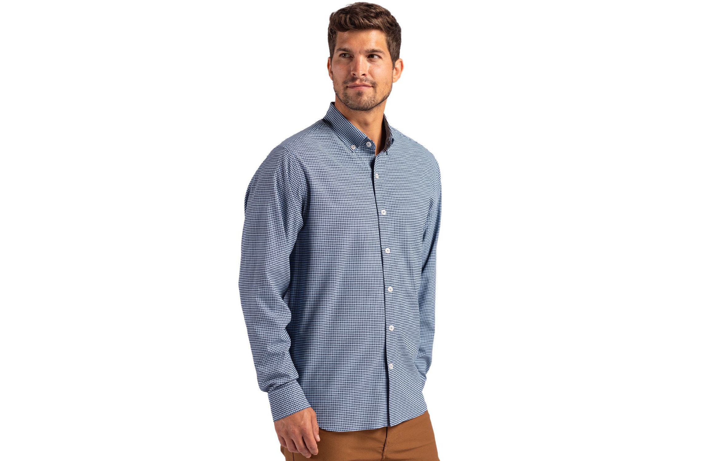 Cutter & Buck Skyline Epic Confidence Recycled Gingham Mens Big & Tall Long Sleeve Dress Shirt