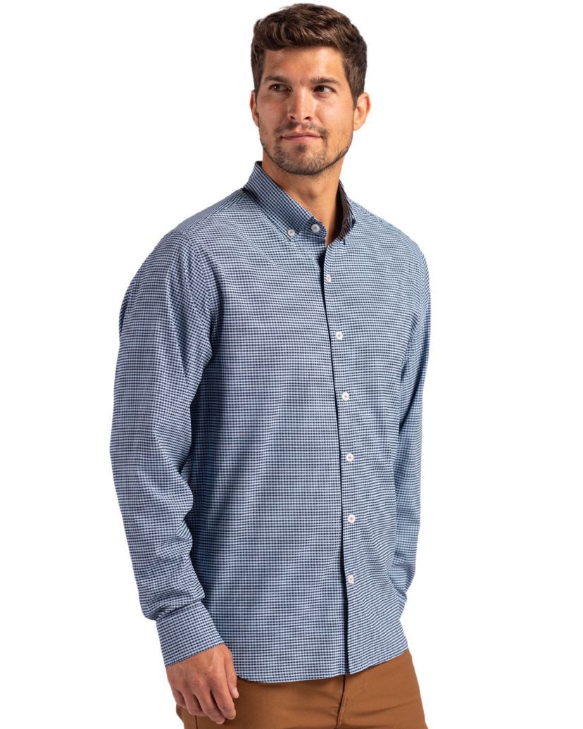 Cutter & Buck Skyline Epic Confidence Recycled Gingham Mens Big & Tall Long Sleeve Dress Shirt