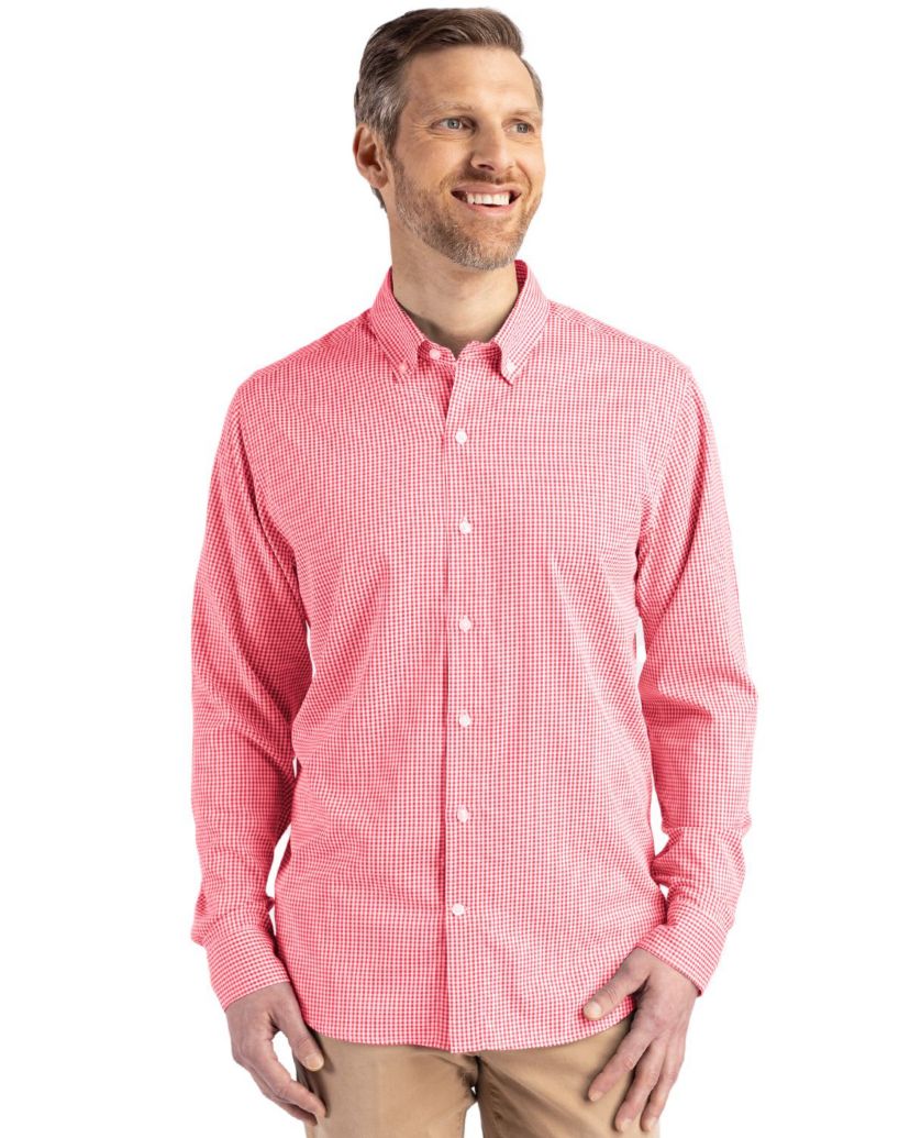 Cutter & Buck Skyline Epic Confidence Recycled Gingham Mens Big & Tall Long Sleeve Dress Shirt