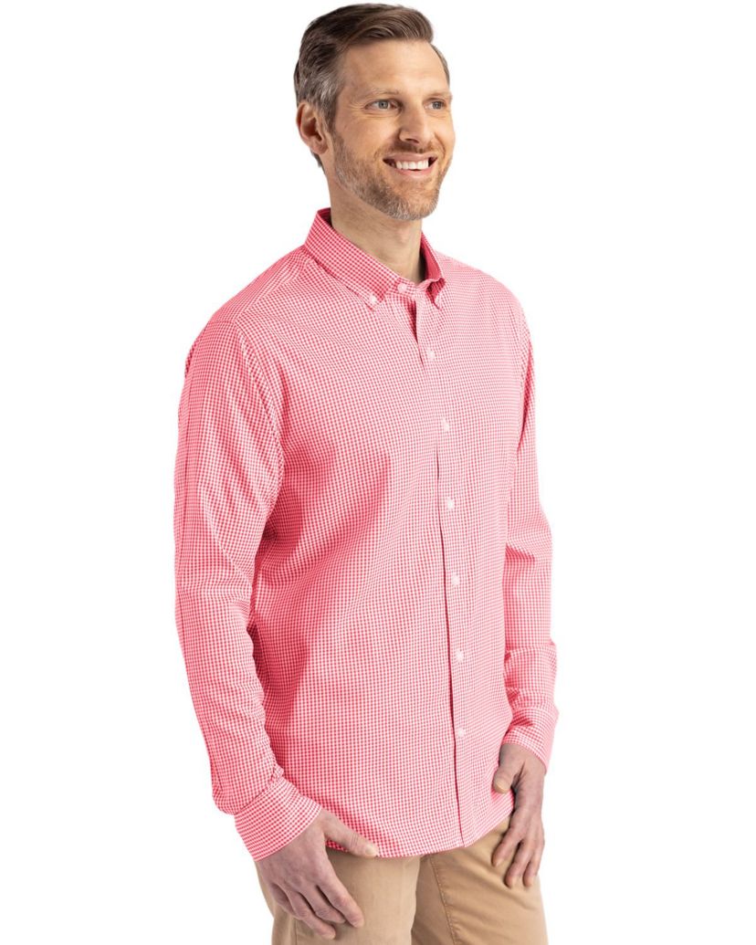 Cutter & Buck Skyline Epic Confidence Recycled Gingham Mens Big & Tall Long Sleeve Dress Shirt