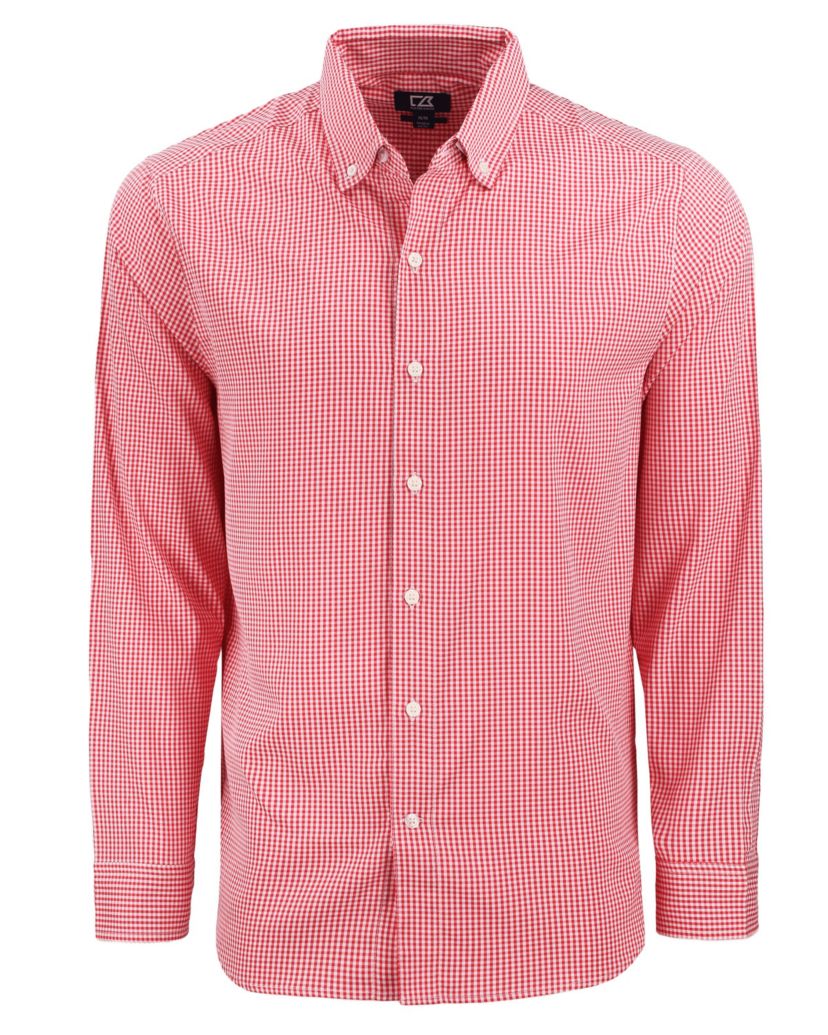 Cutter & Buck Skyline Epic Confidence Recycled Gingham Mens Big & Tall Long Sleeve Dress Shirt