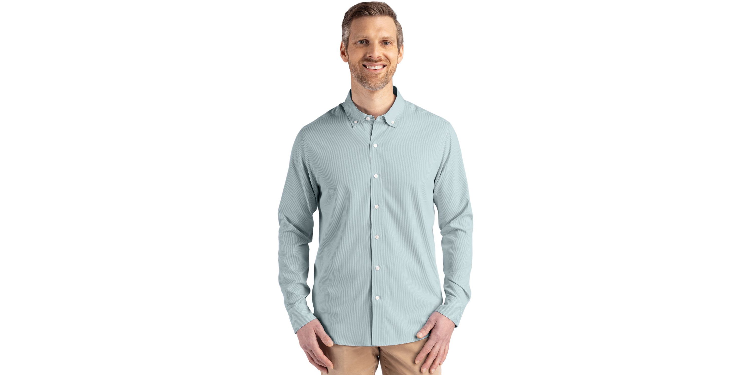 Cutter & Buck Skyline Epic Confidence Recycled Pinstripe Mens Big & Tall Long Sleeve Dress Shirt