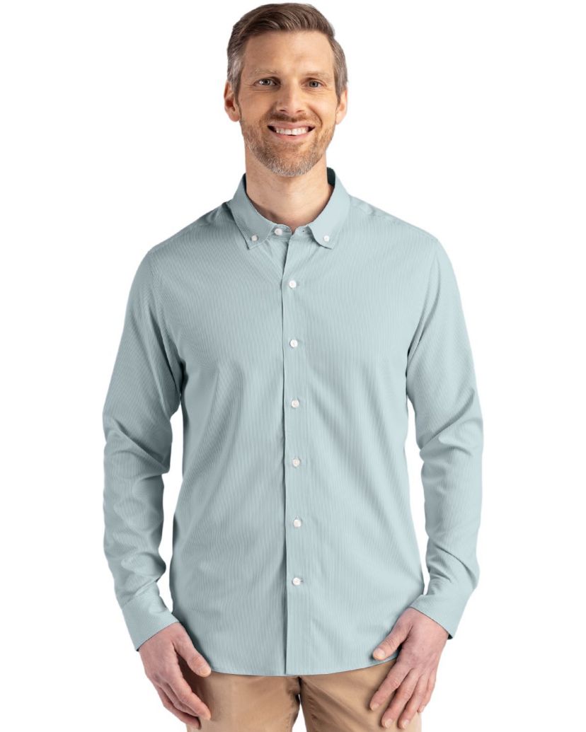 Cutter & Buck Skyline Epic Confidence Recycled Pinstripe Mens Big & Tall Long Sleeve Dress Shirt