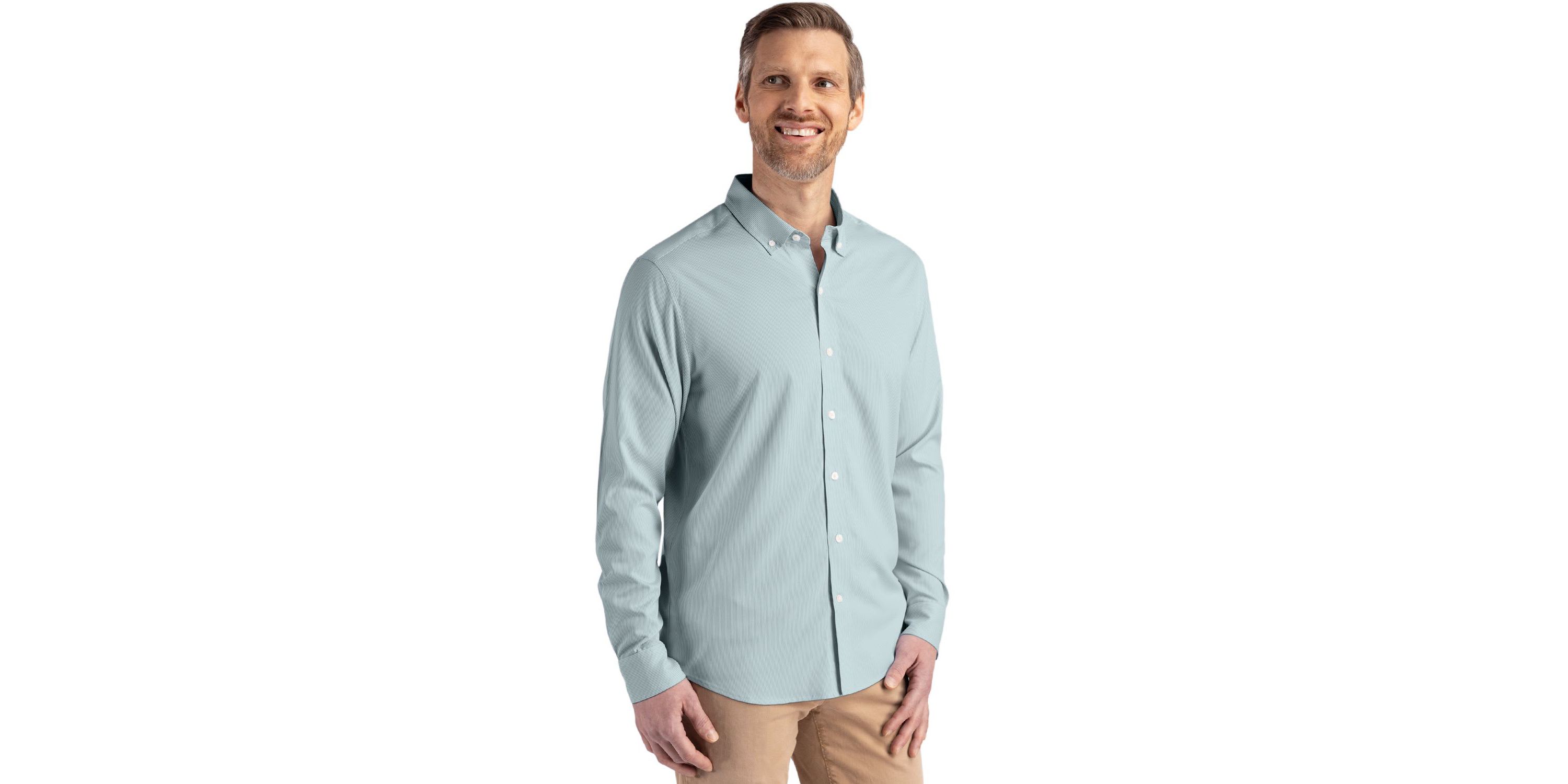 Cutter & Buck Skyline Epic Confidence Recycled Pinstripe Mens Big & Tall Long Sleeve Dress Shirt