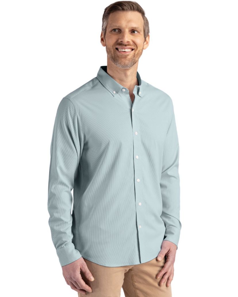 Cutter & Buck Skyline Epic Confidence Recycled Pinstripe Mens Big & Tall Long Sleeve Dress Shirt