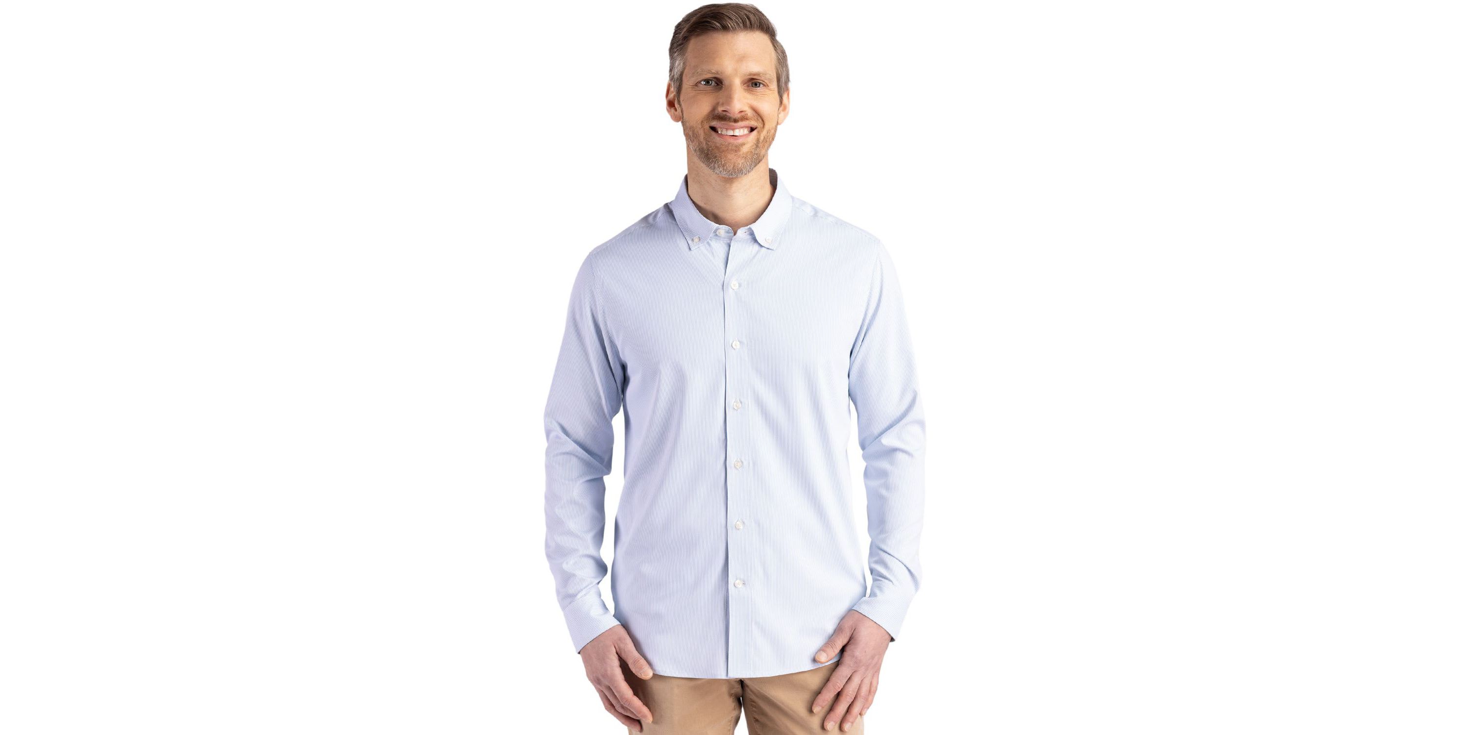 Cutter & Buck Skyline Epic Confidence Recycled Pinstripe Mens Big & Tall Long Sleeve Dress Shirt