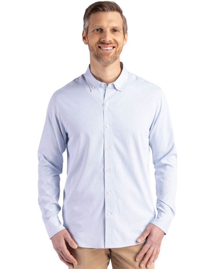 Cutter & Buck Skyline Epic Confidence Recycled Pinstripe Mens Big & Tall Long Sleeve Dress Shirt