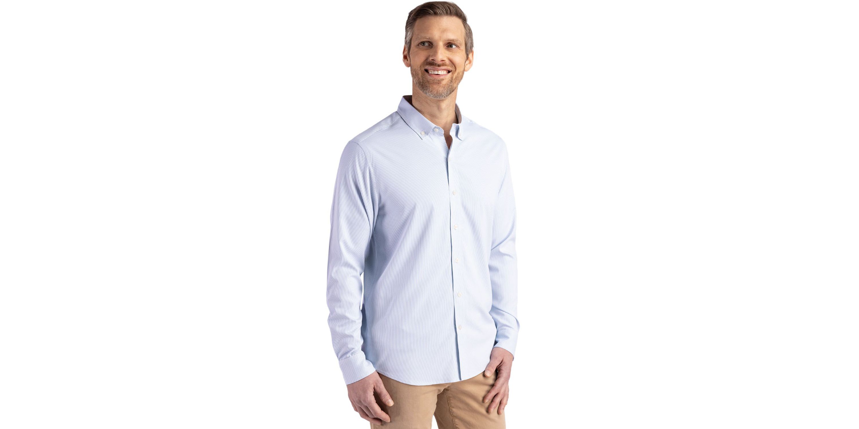 Cutter & Buck Skyline Epic Confidence Recycled Pinstripe Mens Big & Tall Long Sleeve Dress Shirt
