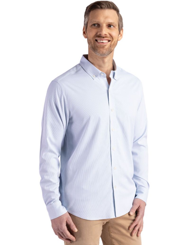 Cutter & Buck Skyline Epic Confidence Recycled Pinstripe Mens Big & Tall Long Sleeve Dress Shirt