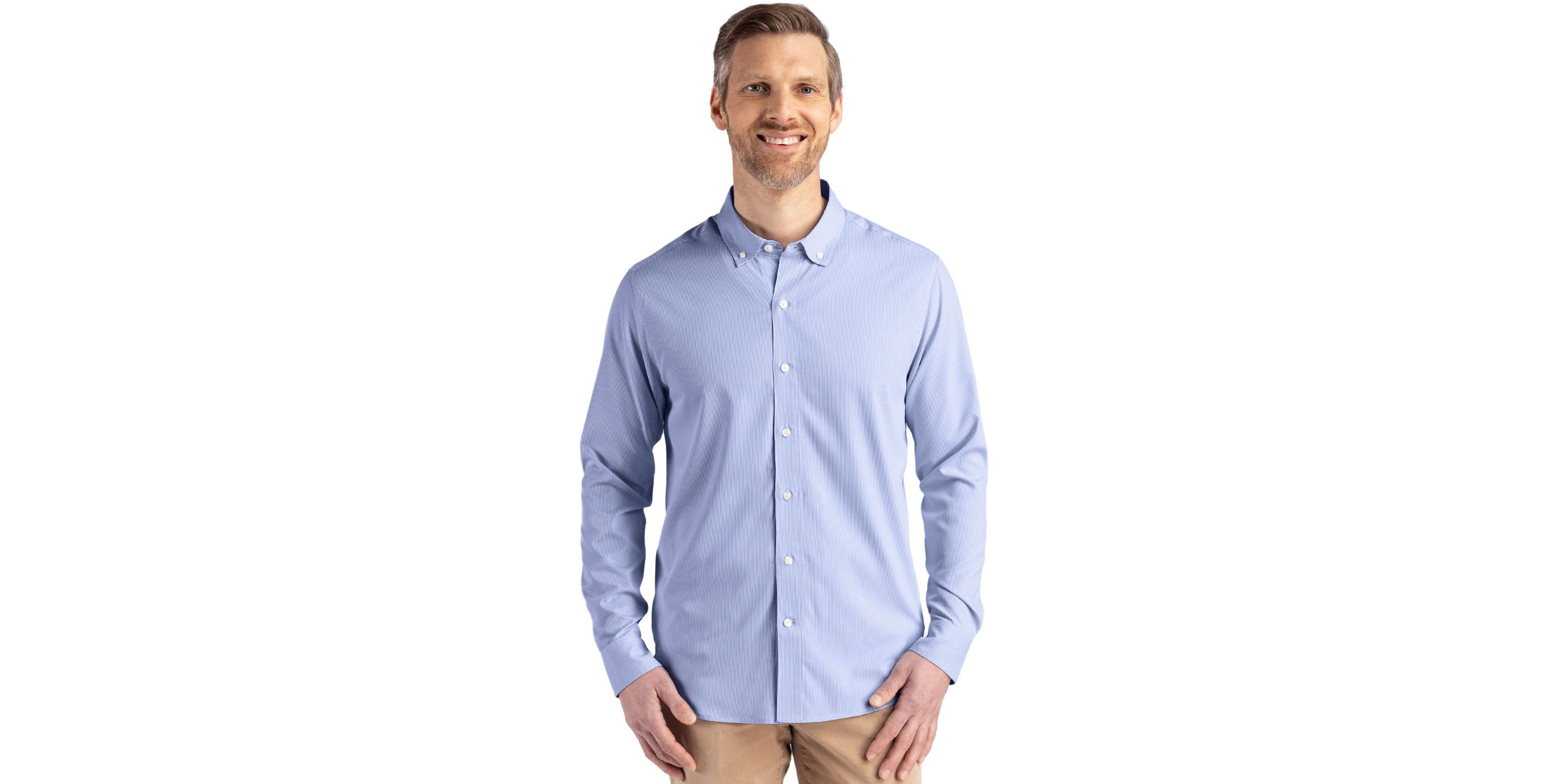 Cutter & Buck Skyline Epic Confidence Recycled Pinstripe Mens Big & Tall Long Sleeve Dress Shirt