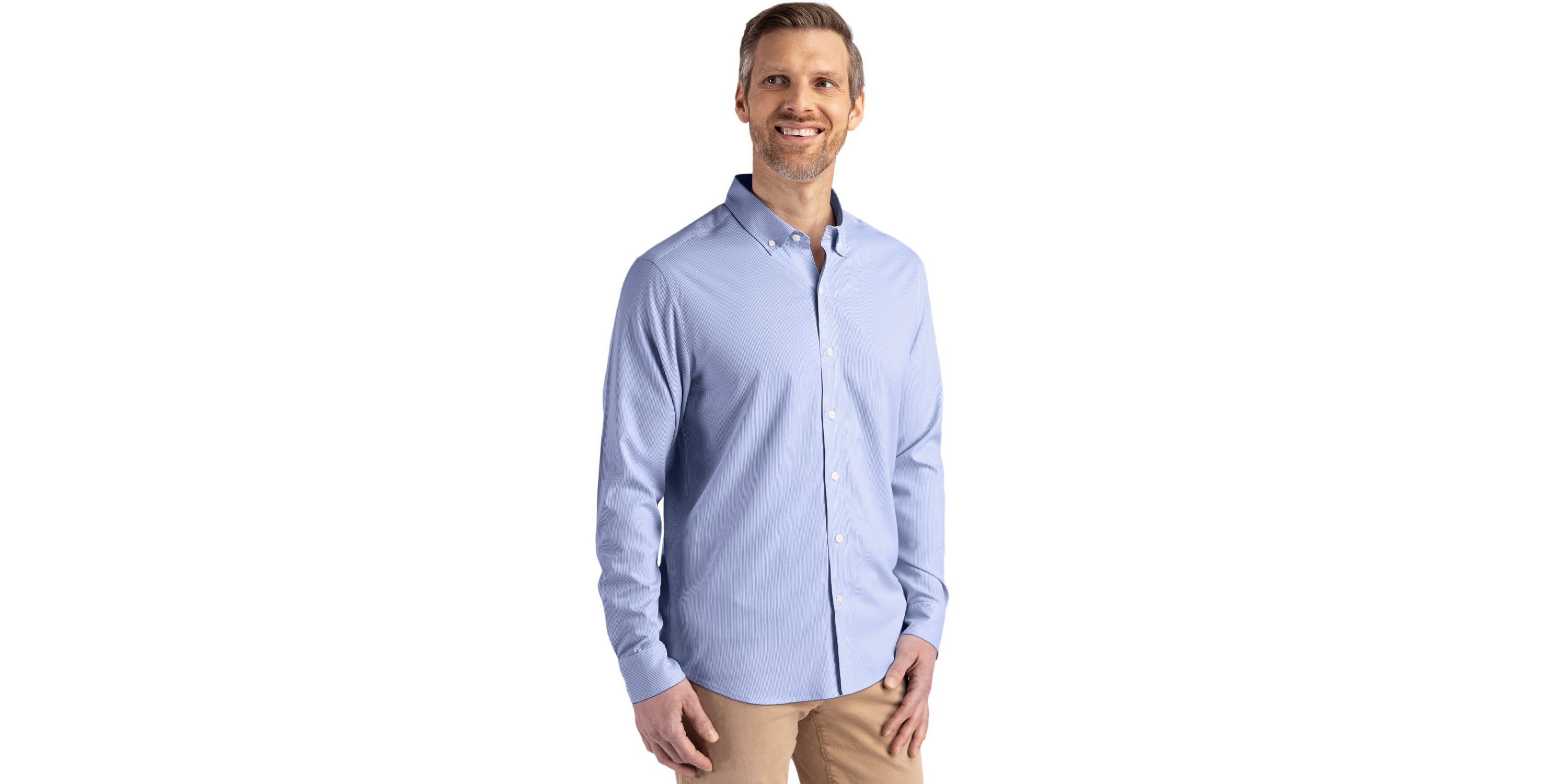 Cutter & Buck Skyline Epic Confidence Recycled Pinstripe Mens Big & Tall Long Sleeve Dress Shirt