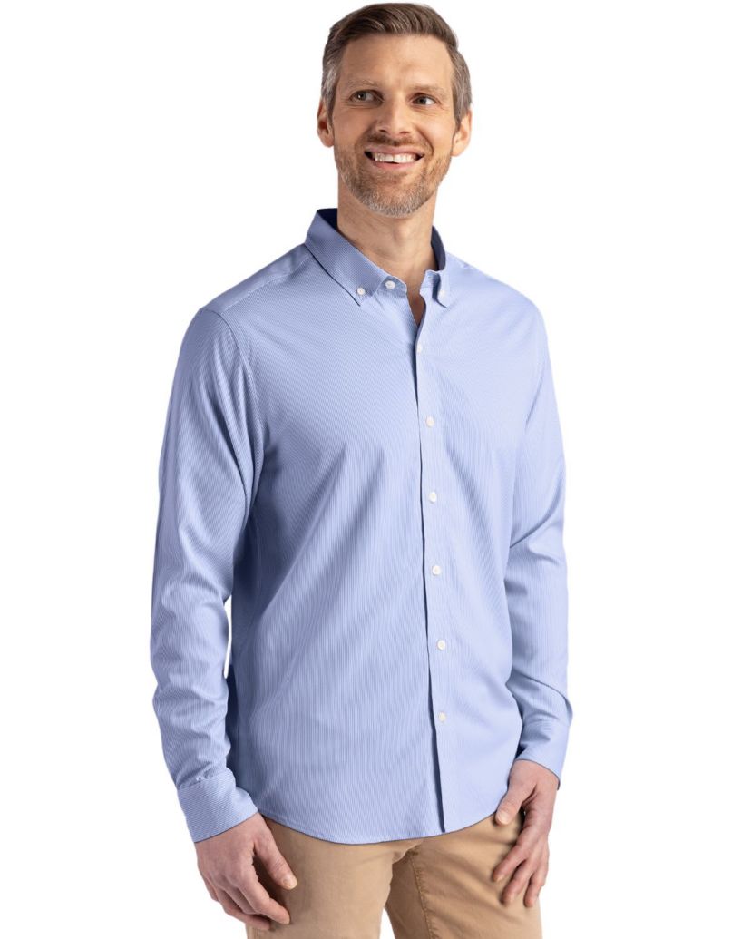 Cutter & Buck Skyline Epic Confidence Recycled Pinstripe Mens Big & Tall Long Sleeve Dress Shirt