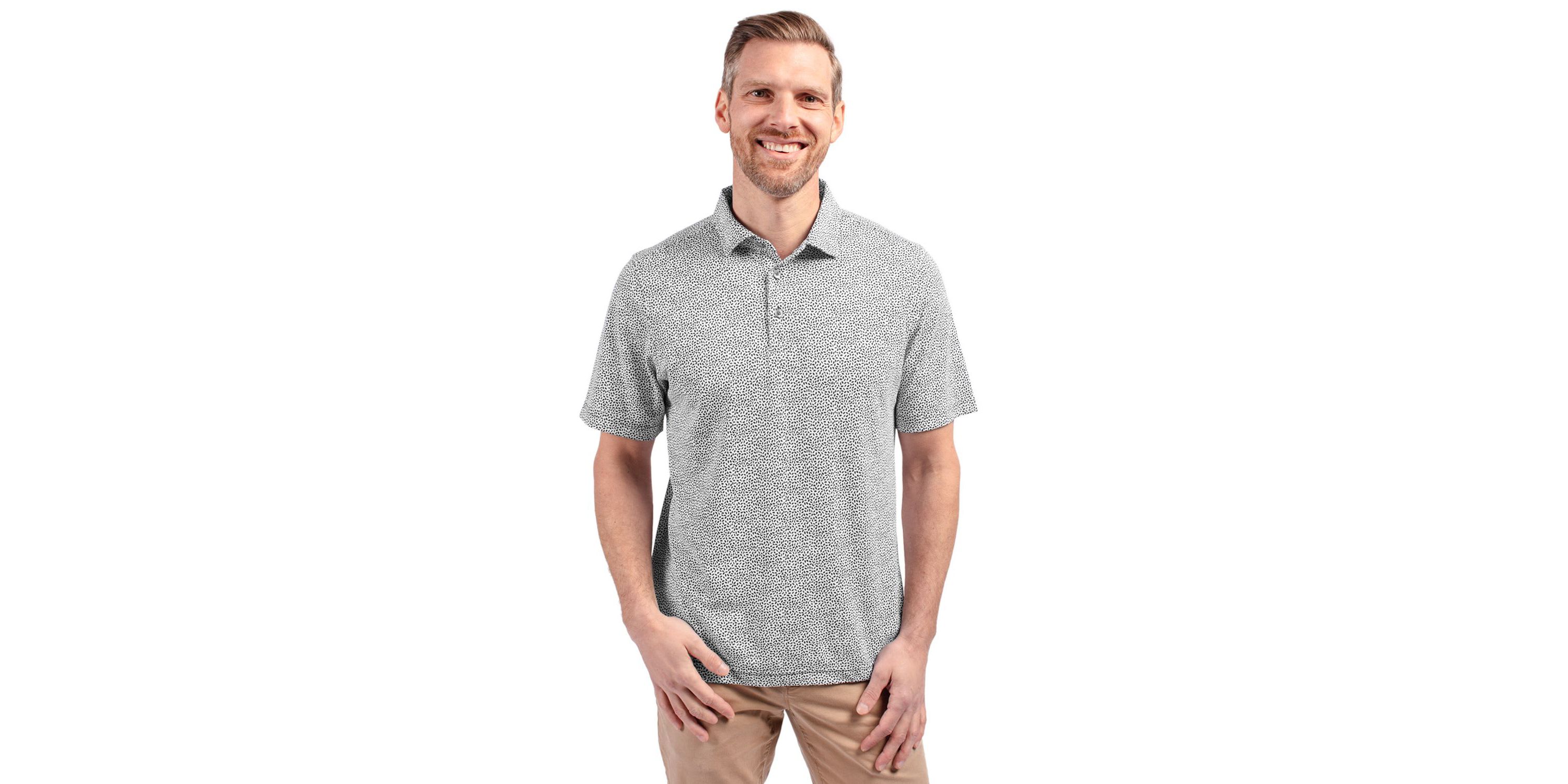 Cutter & Buck Virtue Eco Pique Botanical Print Recycled Mens Polo