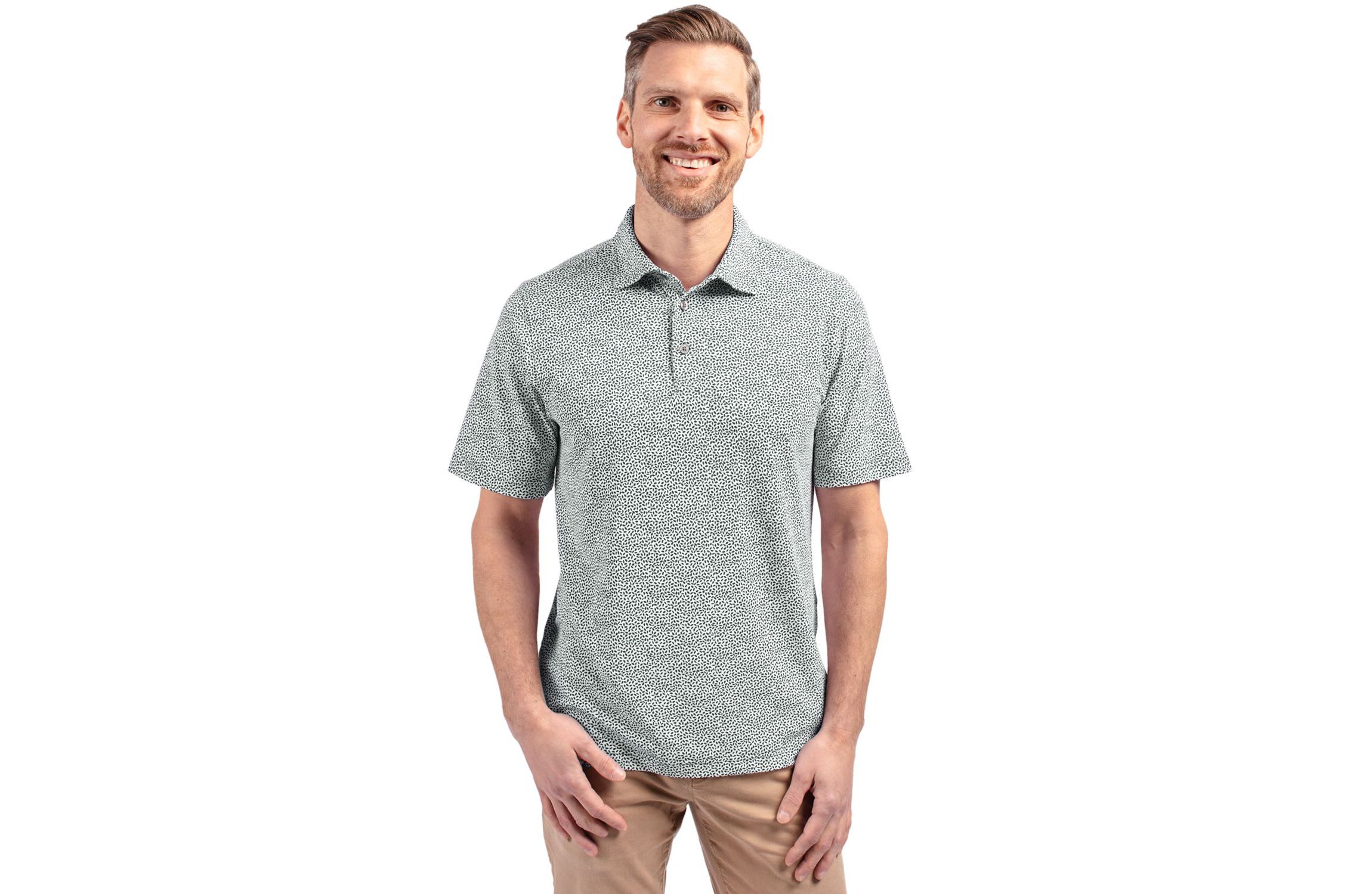 Cutter & Buck Virtue Eco Pique Botanical Print Recycled Mens Polo