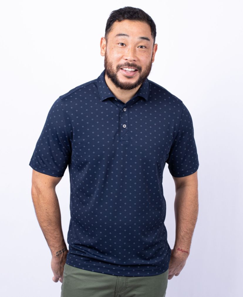 Virtue Eco Pique Tile Print Recycled Mens Polo