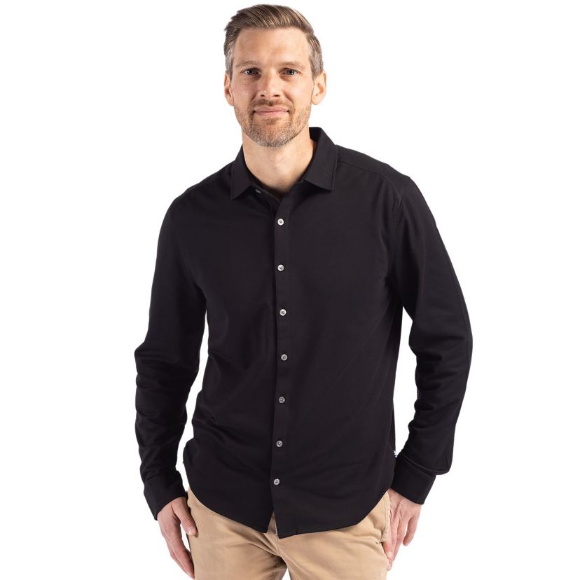 Cutter & Buck Advantage Tri-Blend Eco Soft Pique Long Sleeve Knitted Mens Button Down