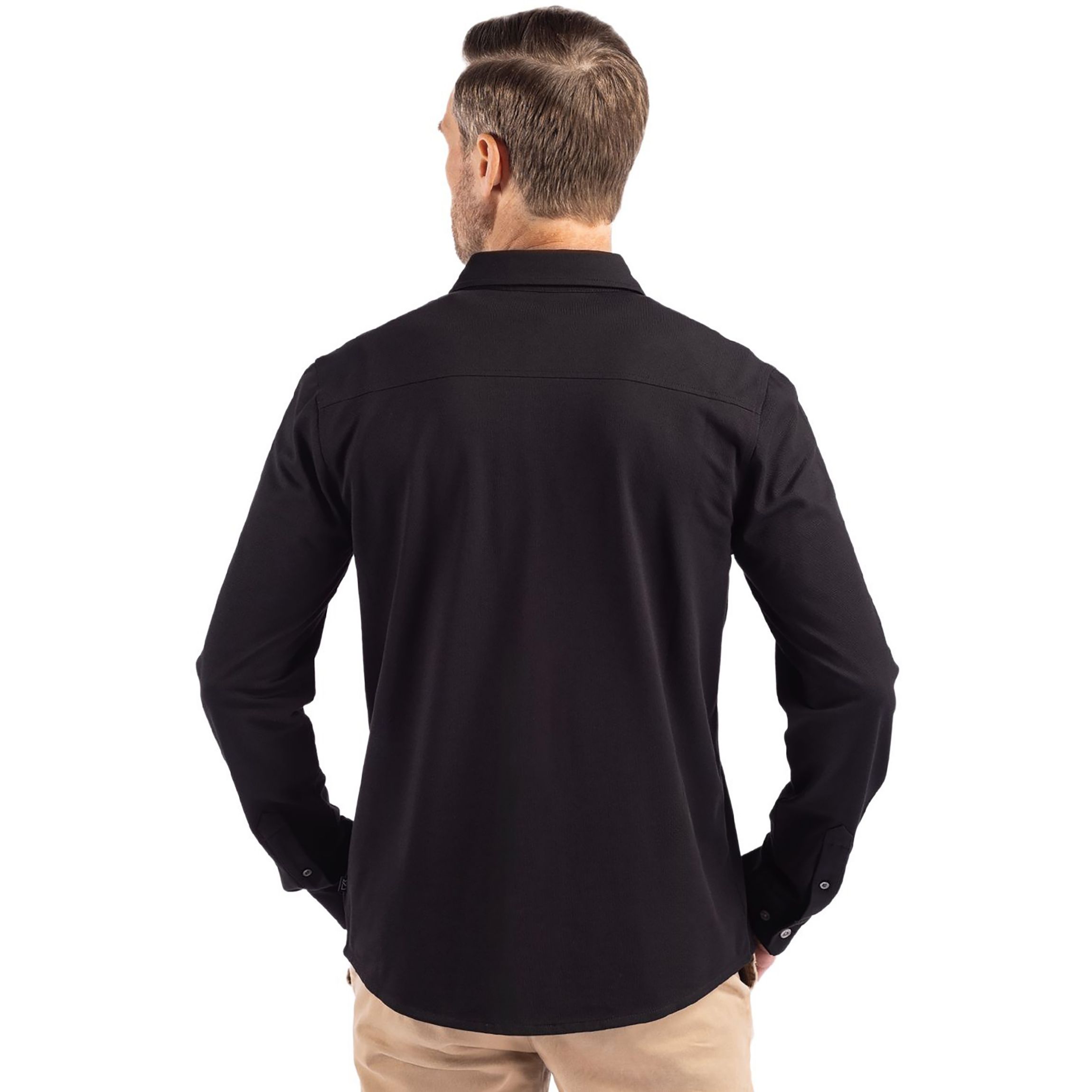 Cutter & Buck Advantage Tri-Blend Eco Soft Pique Long Sleeve Knitted Mens Button Down