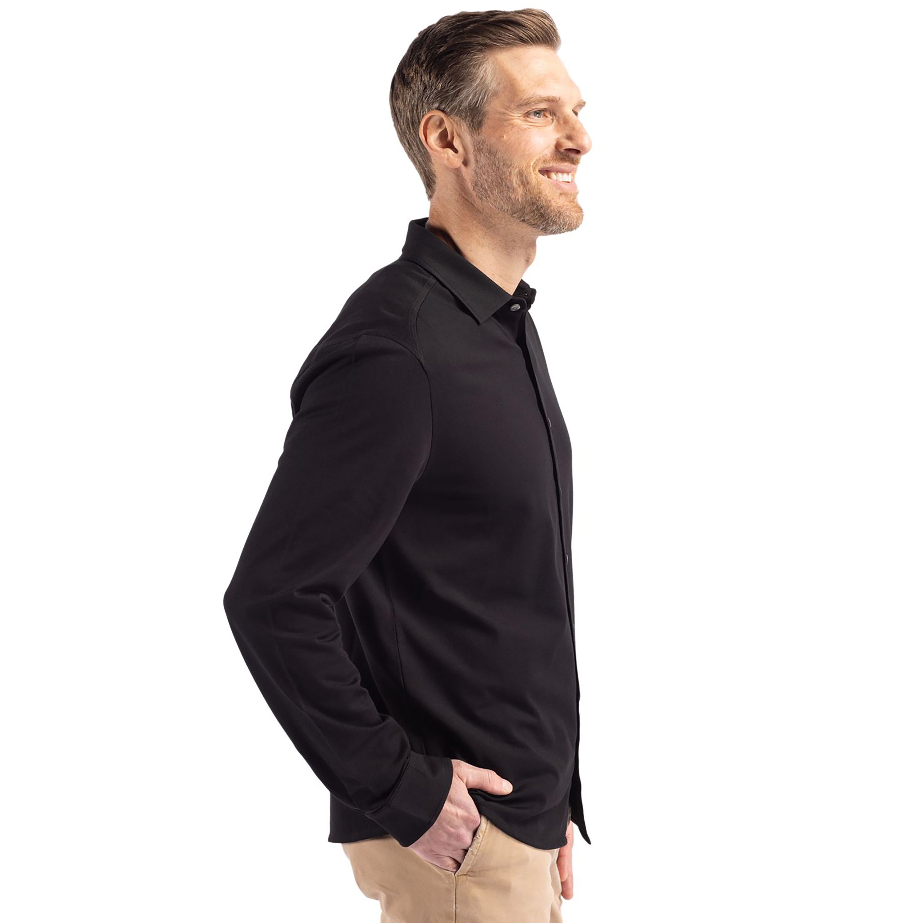 Cutter & Buck Advantage Tri-Blend Eco Soft Pique Long Sleeve Knitted Mens Button Down