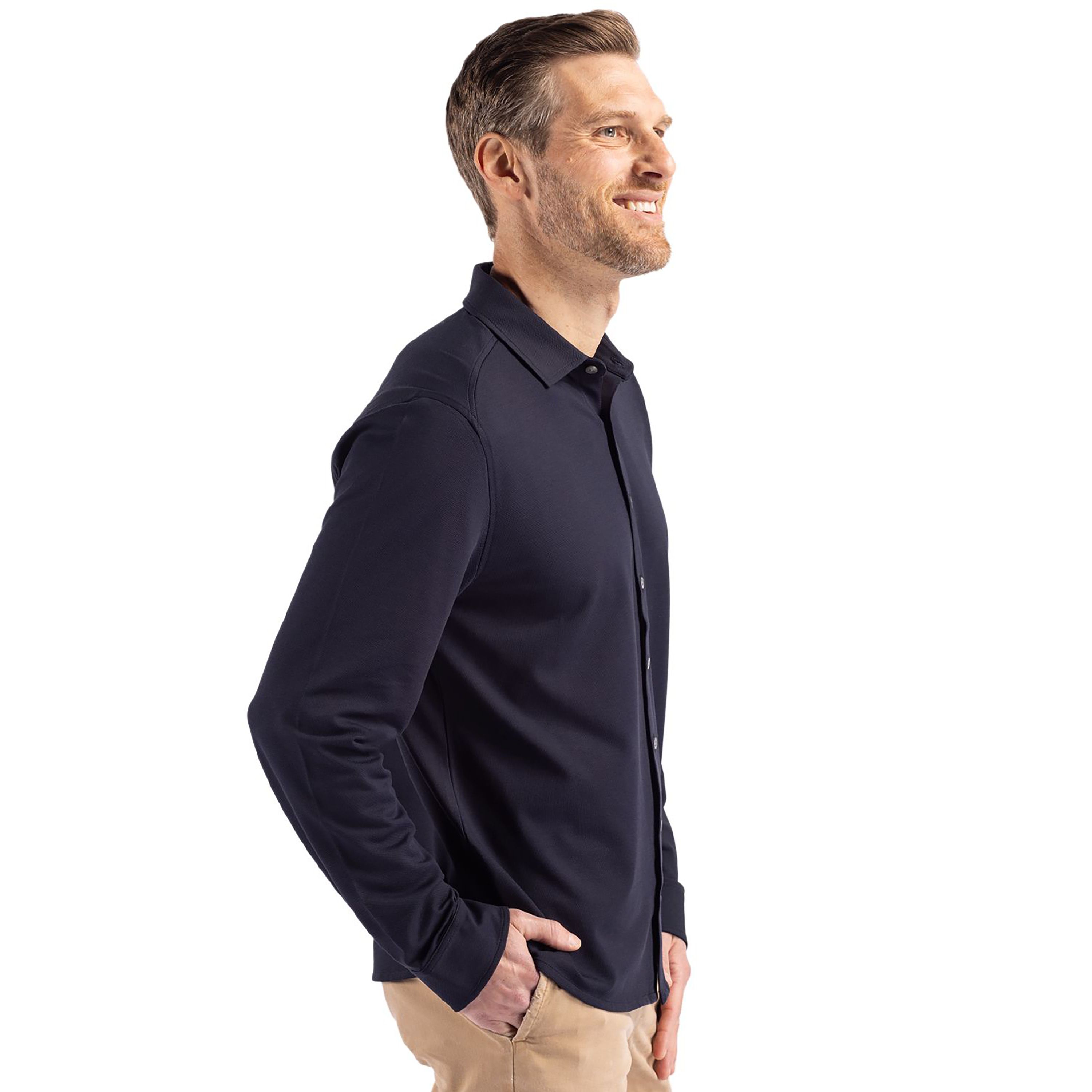 Cutter & Buck Advantage Tri-Blend Eco Soft Pique Long Sleeve Knitted Mens Button Down