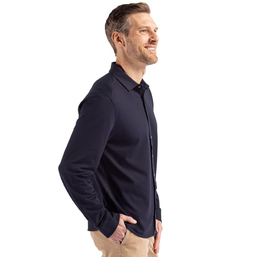 Cutter & Buck Advantage Tri-Blend Eco Soft Pique Long Sleeve Knitted Mens Button Down