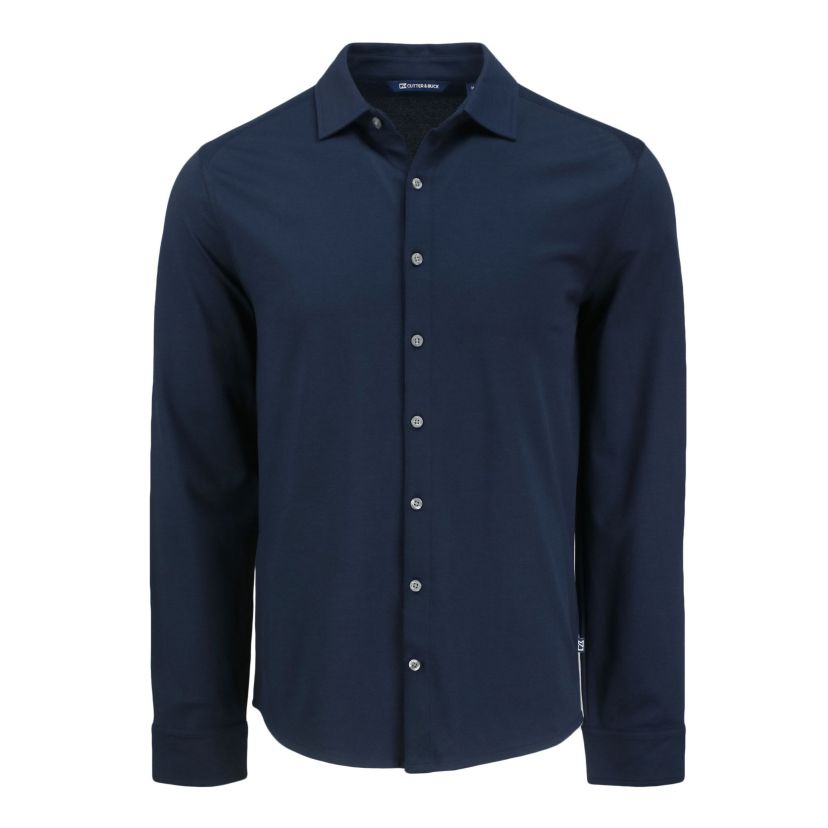 Cutter & Buck Advantage Tri-Blend Eco Soft Pique Long Sleeve Knitted Mens Button Down