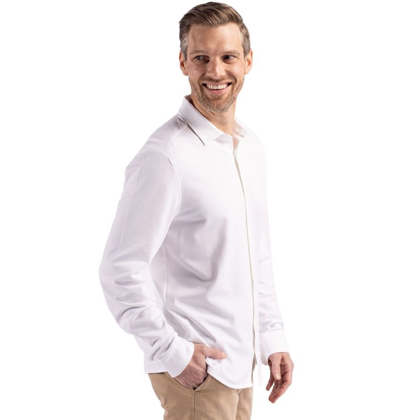 Cutter & Buck Advantage Tri-Blend Eco Soft Pique Long Sleeve Knitted Mens Button Down