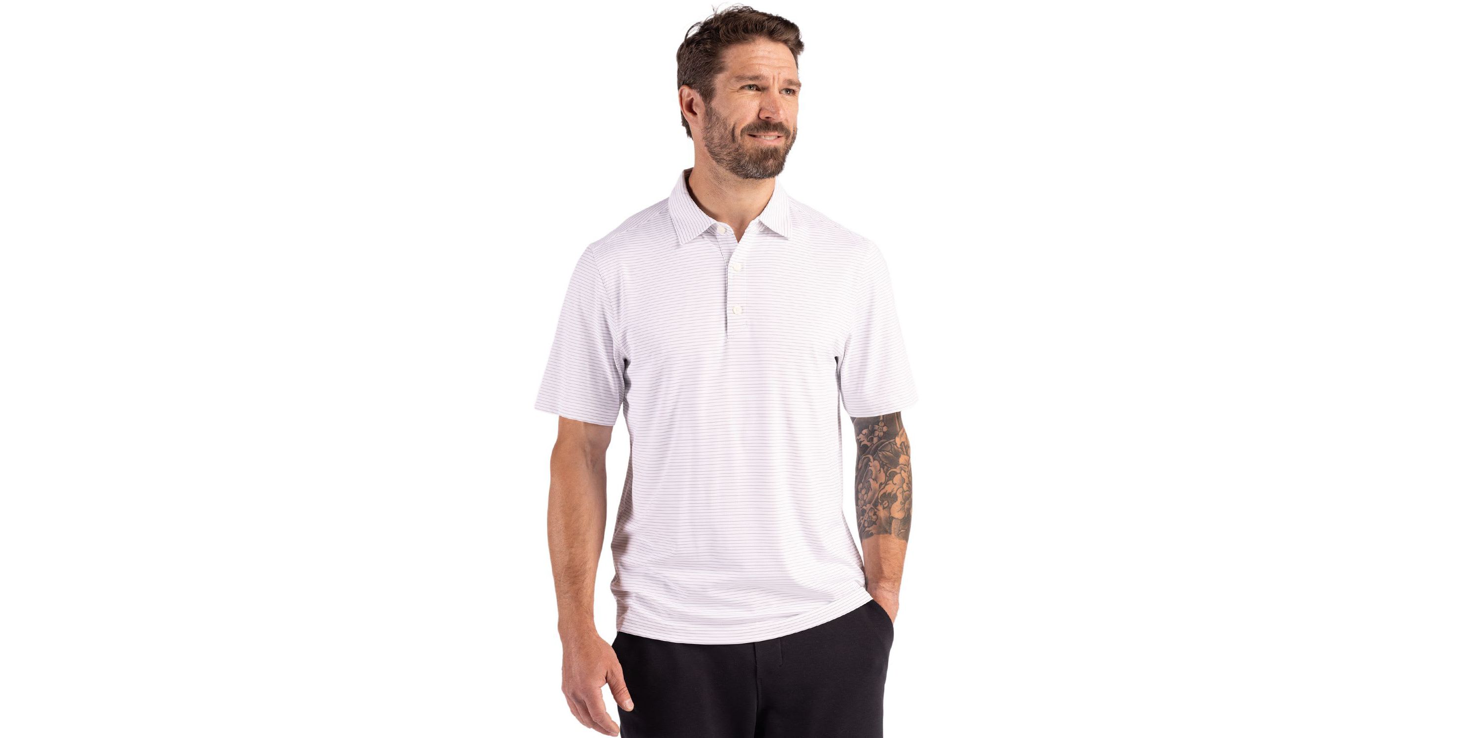 Cutter & Buck Forge Eco Fine Line Stripe Stretch  Recycled Mens Polo