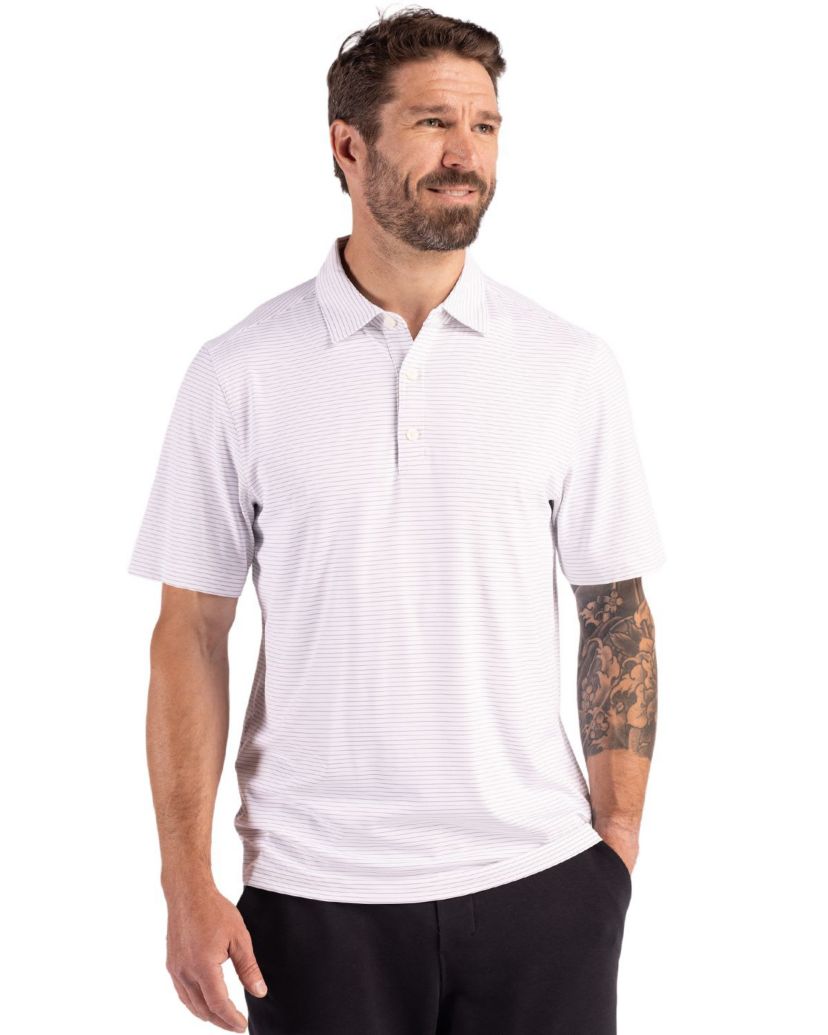 Cutter & Buck Forge Eco Fine Line Stripe Stretch  Recycled Mens Polo