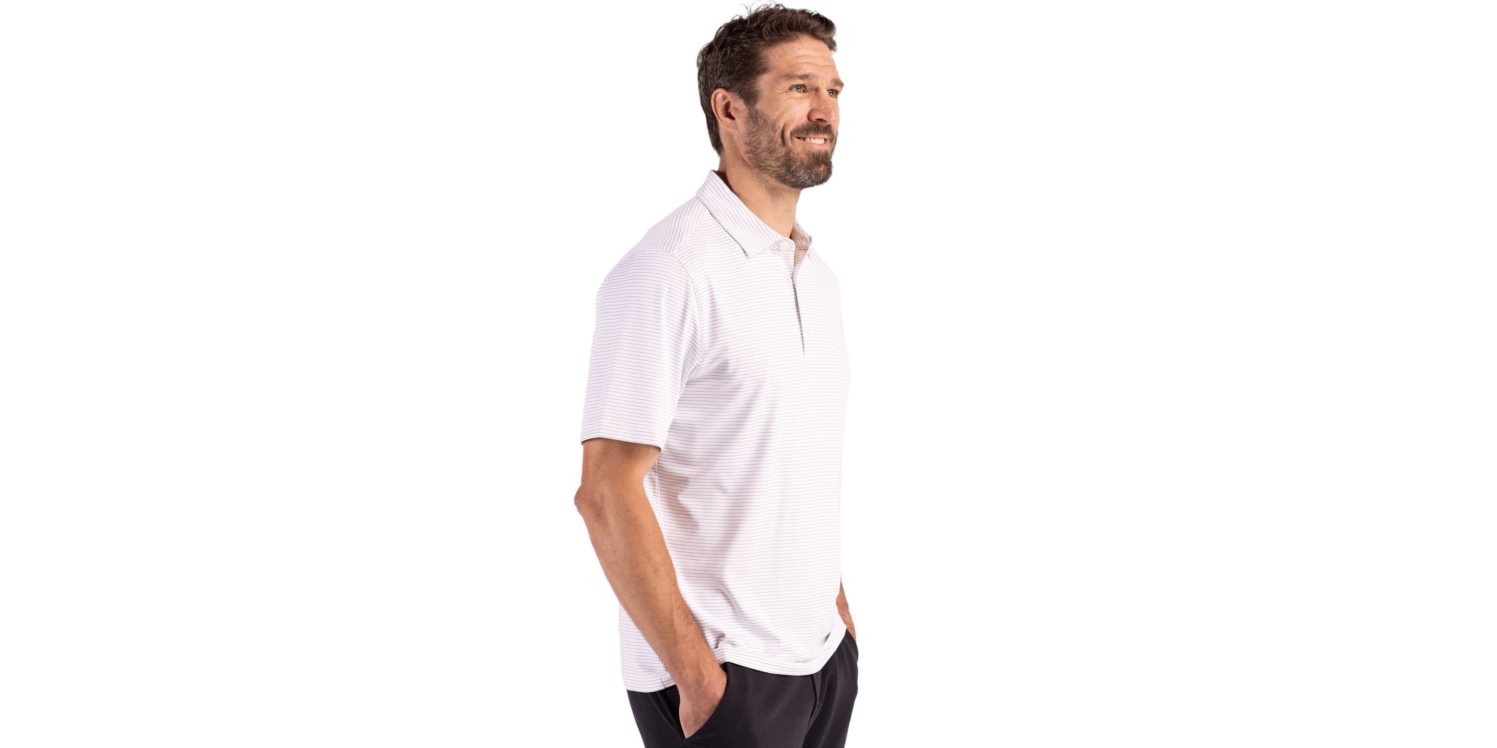Cutter & Buck Forge Eco Fine Line Stripe Stretch  Recycled Mens Polo