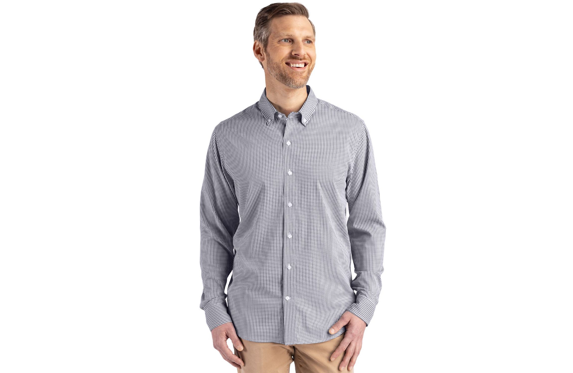 Cutter & Buck Skyline Epic Confidence Recycled Gingham Mens Long Sleeve Dress Shirt