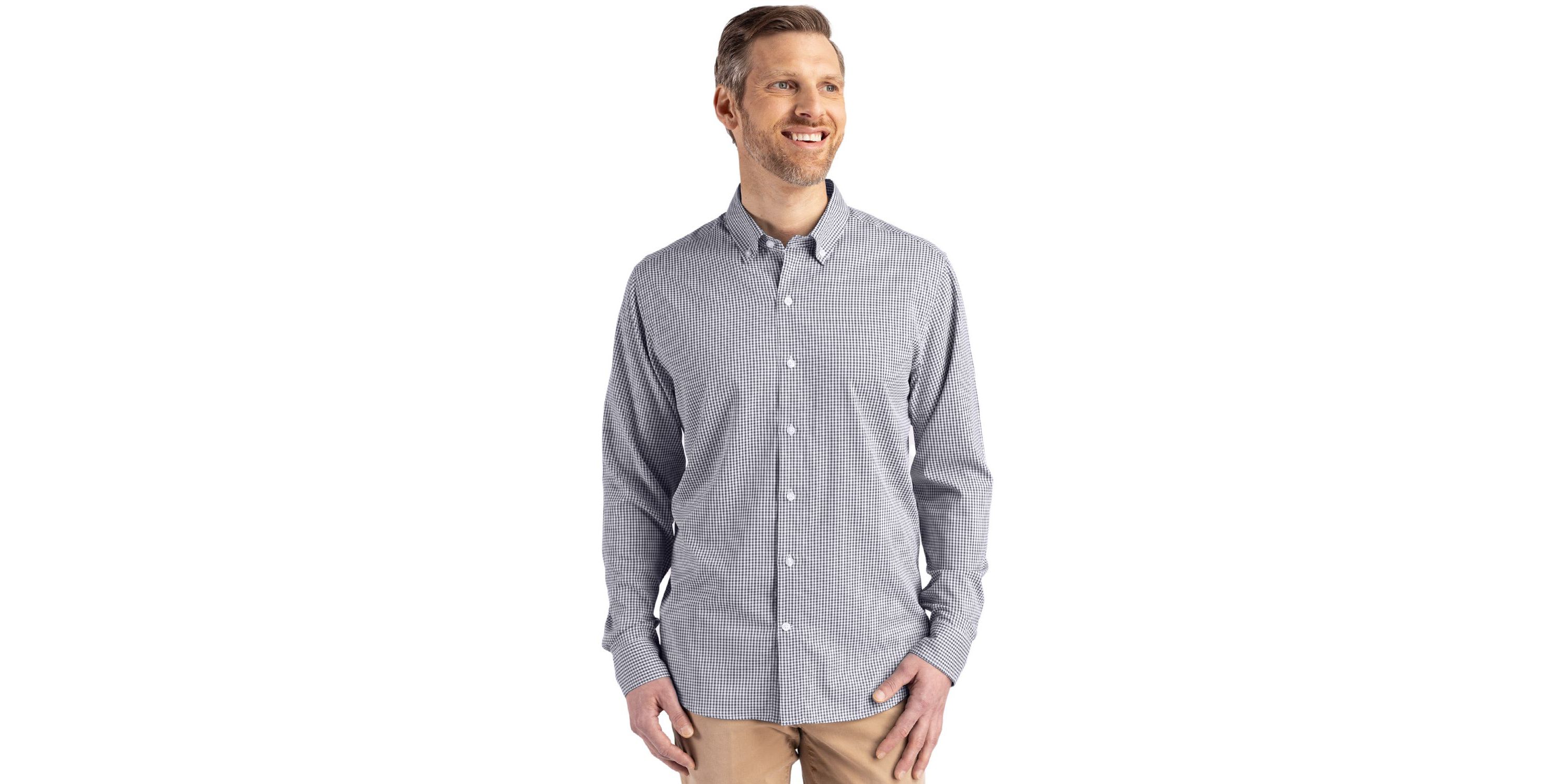 Cutter & Buck Skyline Epic Confidence Recycled Gingham Mens Long Sleeve Dress Shirt