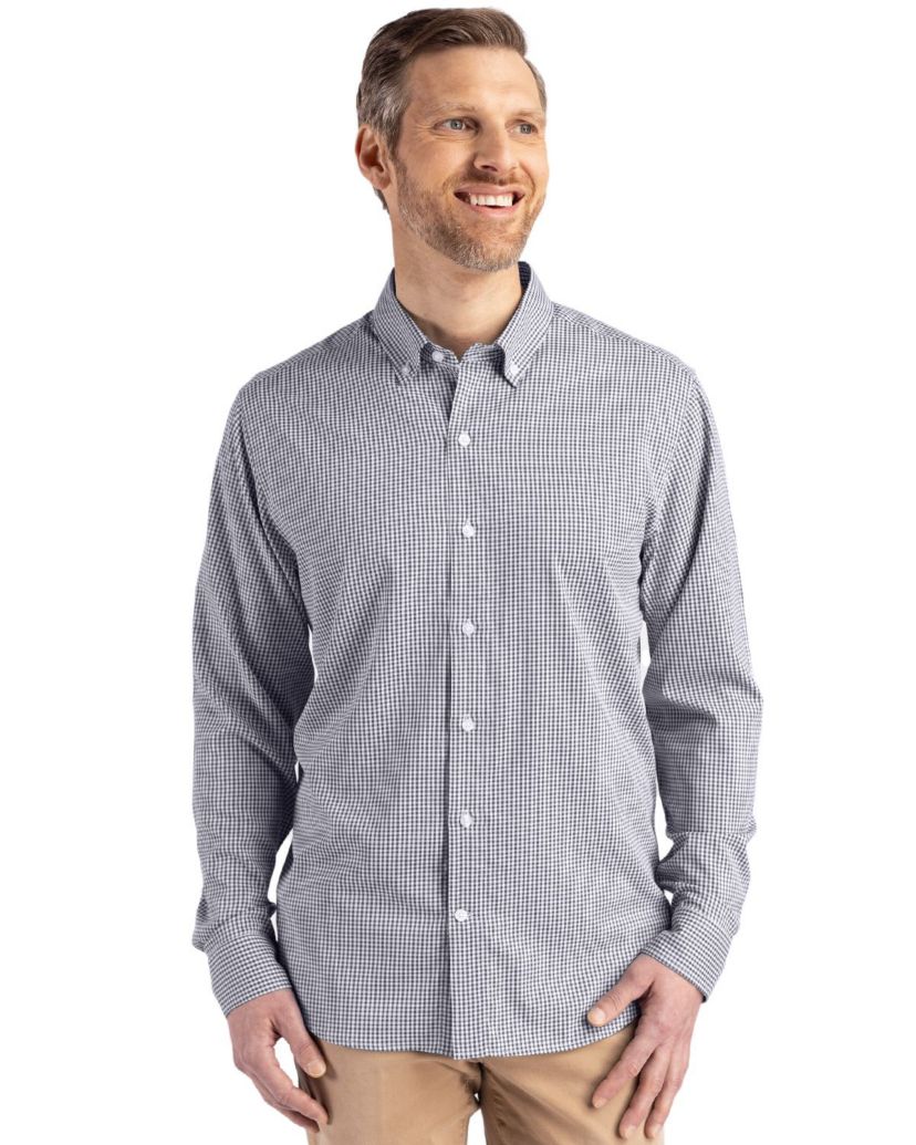 Cutter & Buck Skyline Epic Confidence Recycled Gingham Mens Long Sleeve Dress Shirt