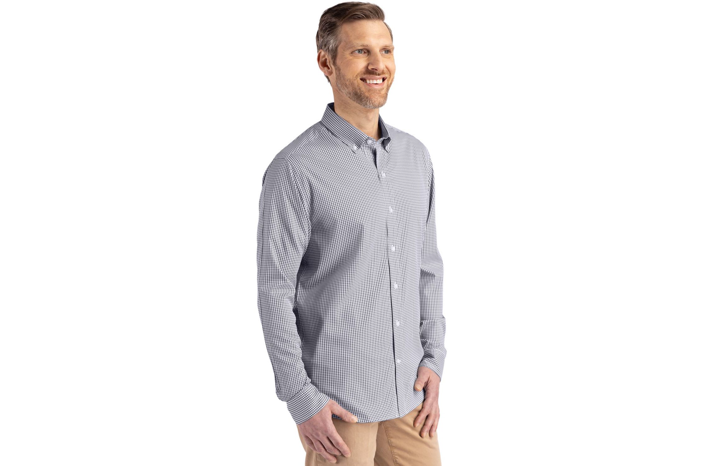 Cutter & Buck Skyline Epic Confidence Recycled Gingham Mens Long Sleeve Dress Shirt