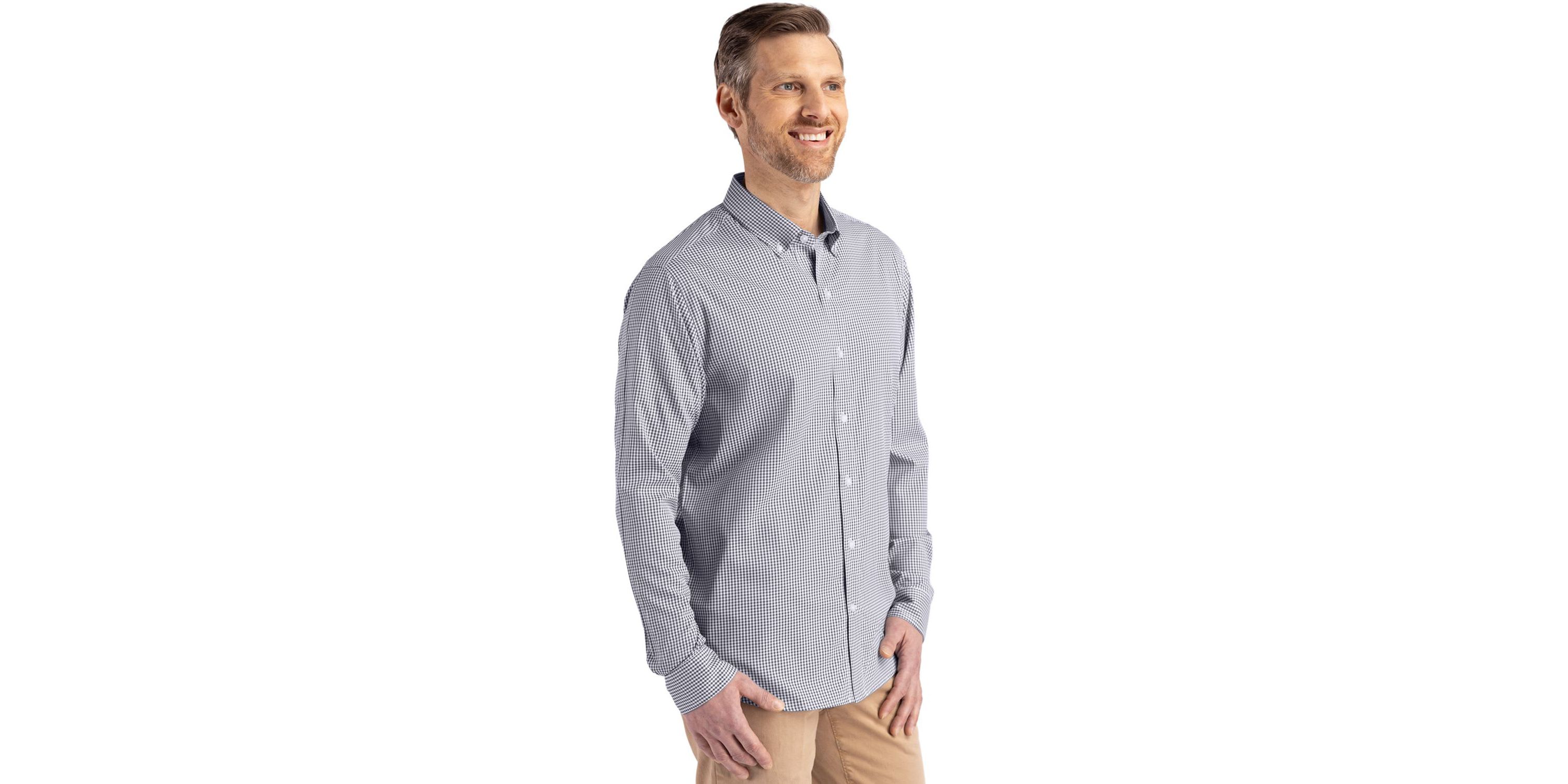 Cutter & Buck Skyline Epic Confidence Recycled Gingham Mens Long Sleeve Dress Shirt