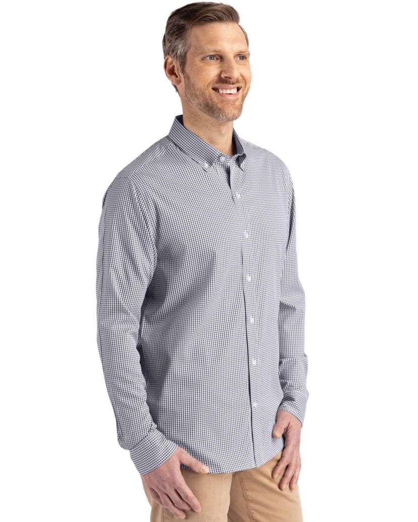 Cutter & Buck Skyline Epic Confidence Recycled Gingham Mens Long Sleeve Dress Shirt