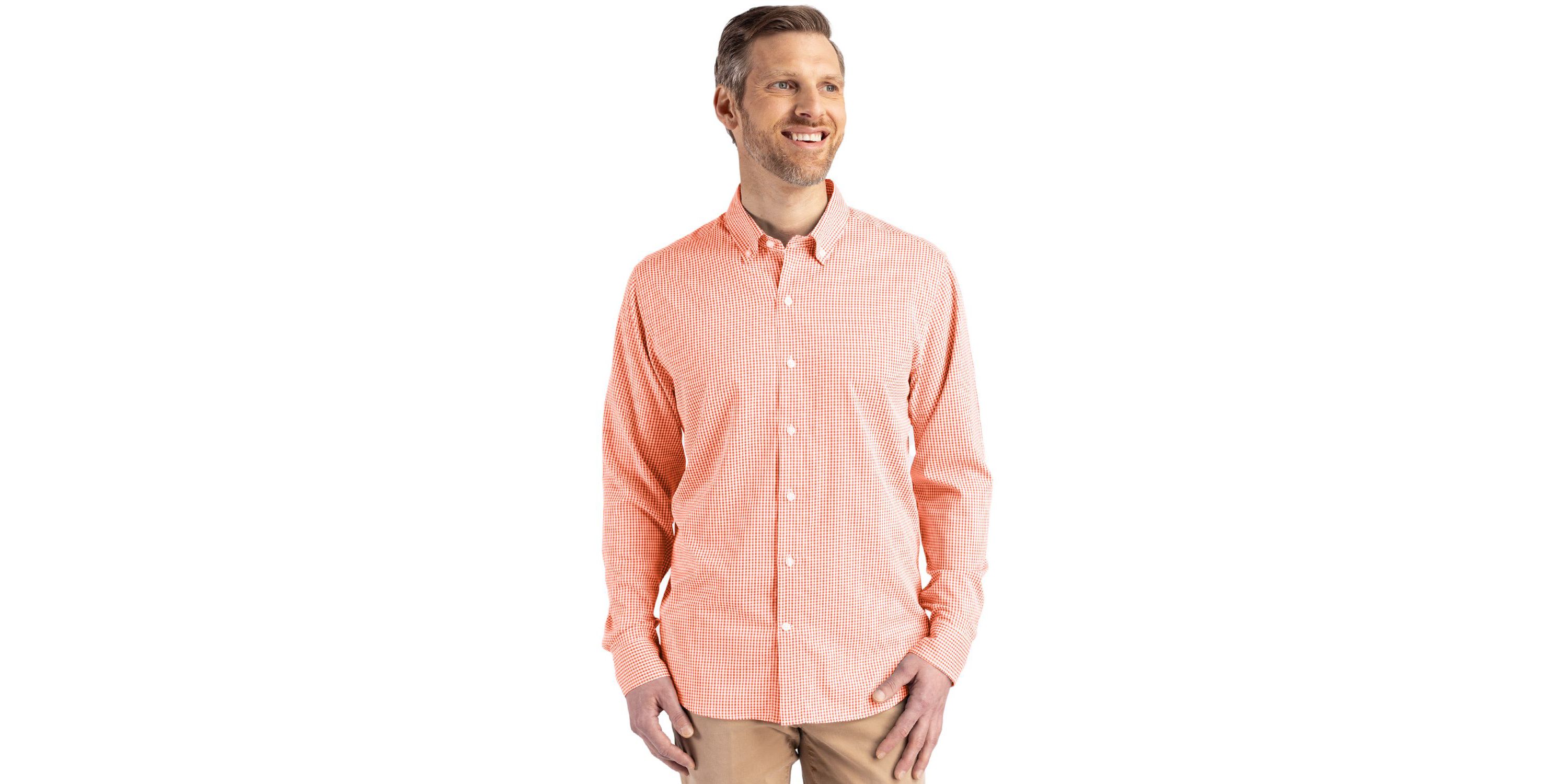 Cutter & Buck Skyline Epic Confidence Recycled Gingham Mens Long Sleeve Dress Shirt