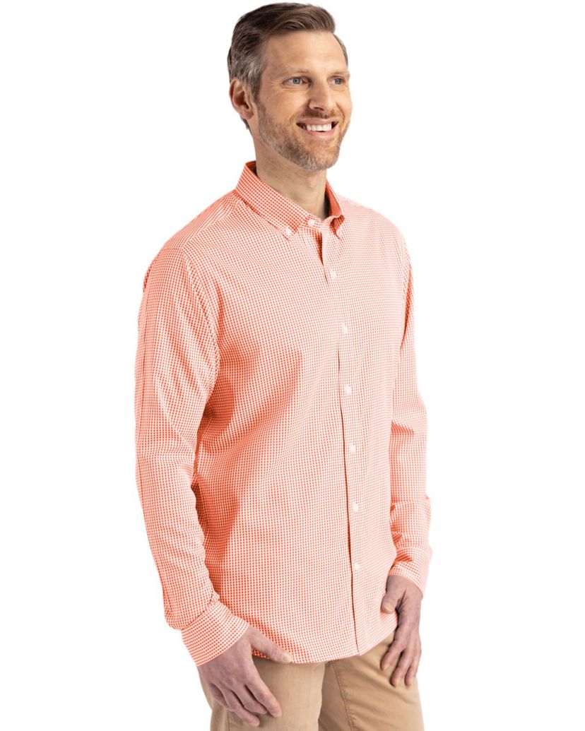 Cutter & Buck Skyline Epic Confidence Recycled Gingham Mens Long Sleeve Dress Shirt