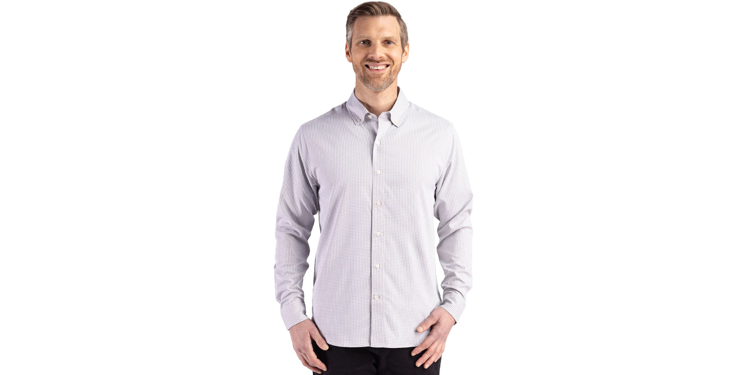 Cutter & Buck Skyline Epic Confidence Recycled Gingham Mens Long Sleeve Dress Shirt