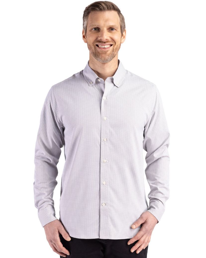 Cutter & Buck Skyline Epic Confidence Recycled Gingham Mens Long Sleeve Dress Shirt