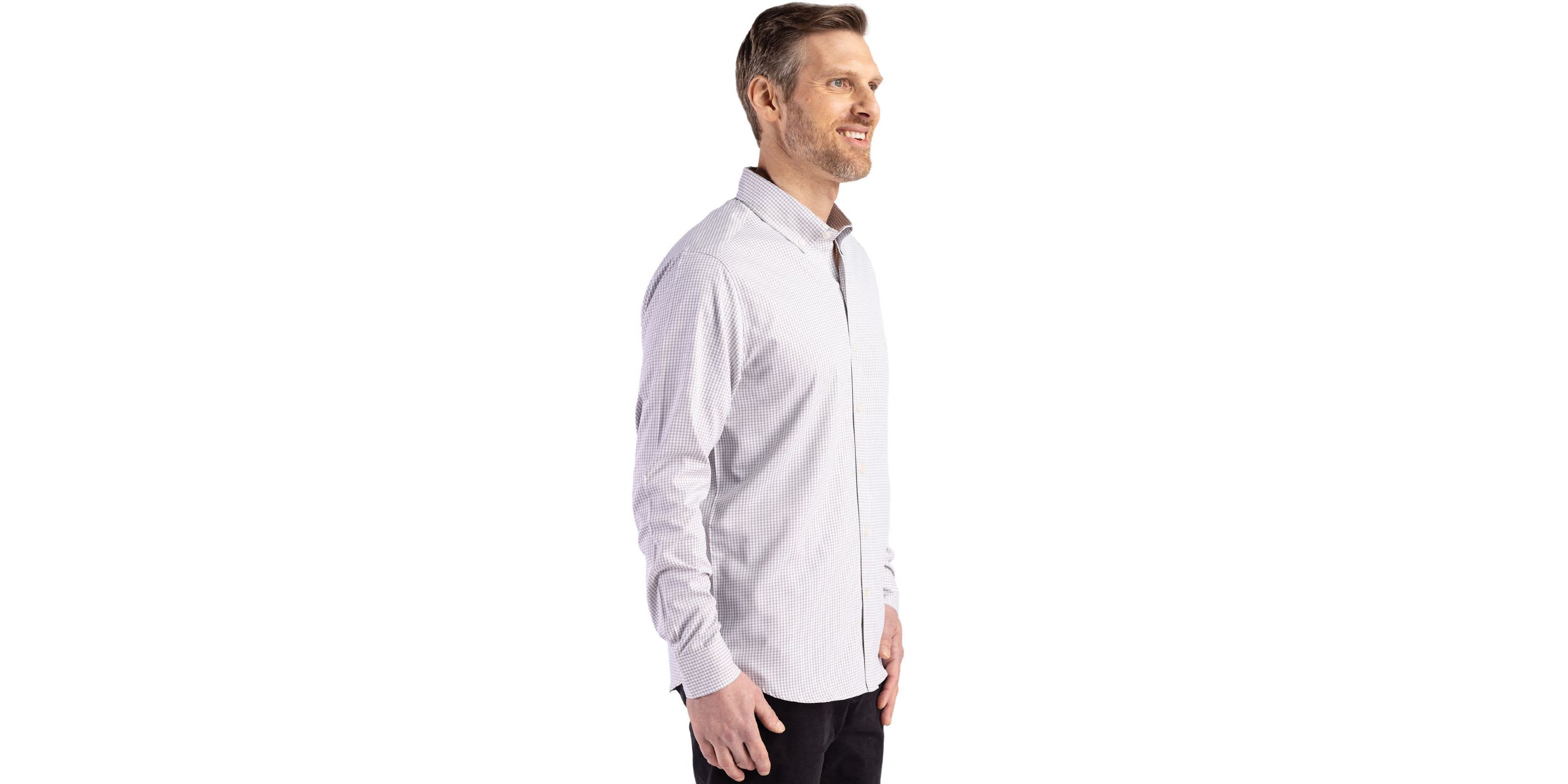 Cutter & Buck Skyline Epic Confidence Recycled Gingham Mens Long Sleeve Dress Shirt