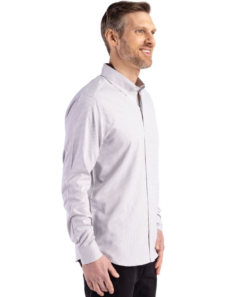 Cutter & Buck Skyline Epic Confidence Recycled Gingham Mens Long Sleeve Dress Shirt