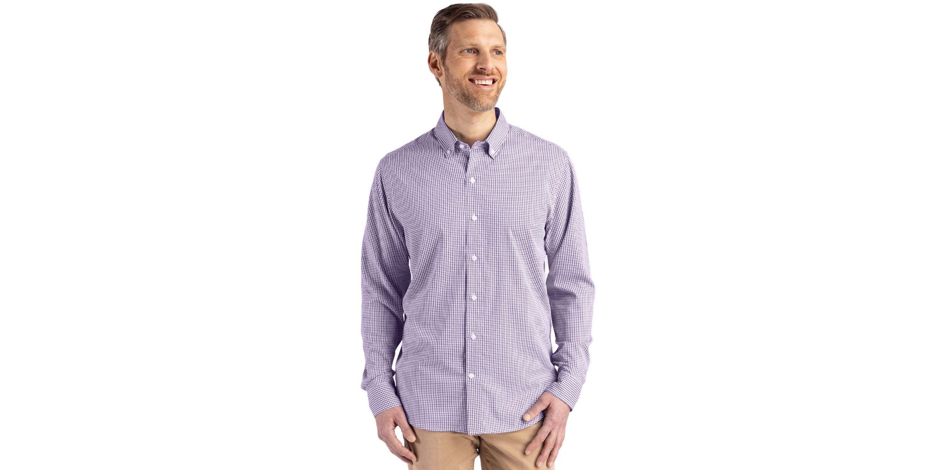 Cutter & Buck Skyline Epic Confidence Recycled Gingham Mens Long Sleeve Dress Shirt