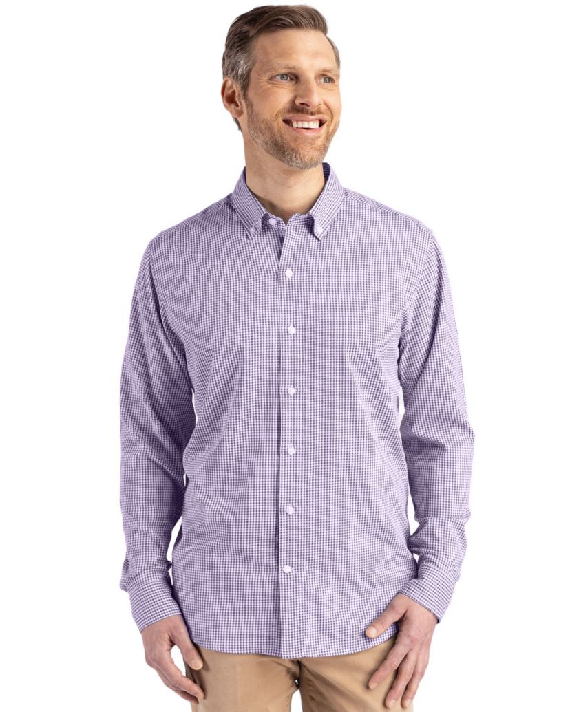 Cutter & Buck Skyline Epic Confidence Recycled Gingham Mens Long Sleeve Dress Shirt