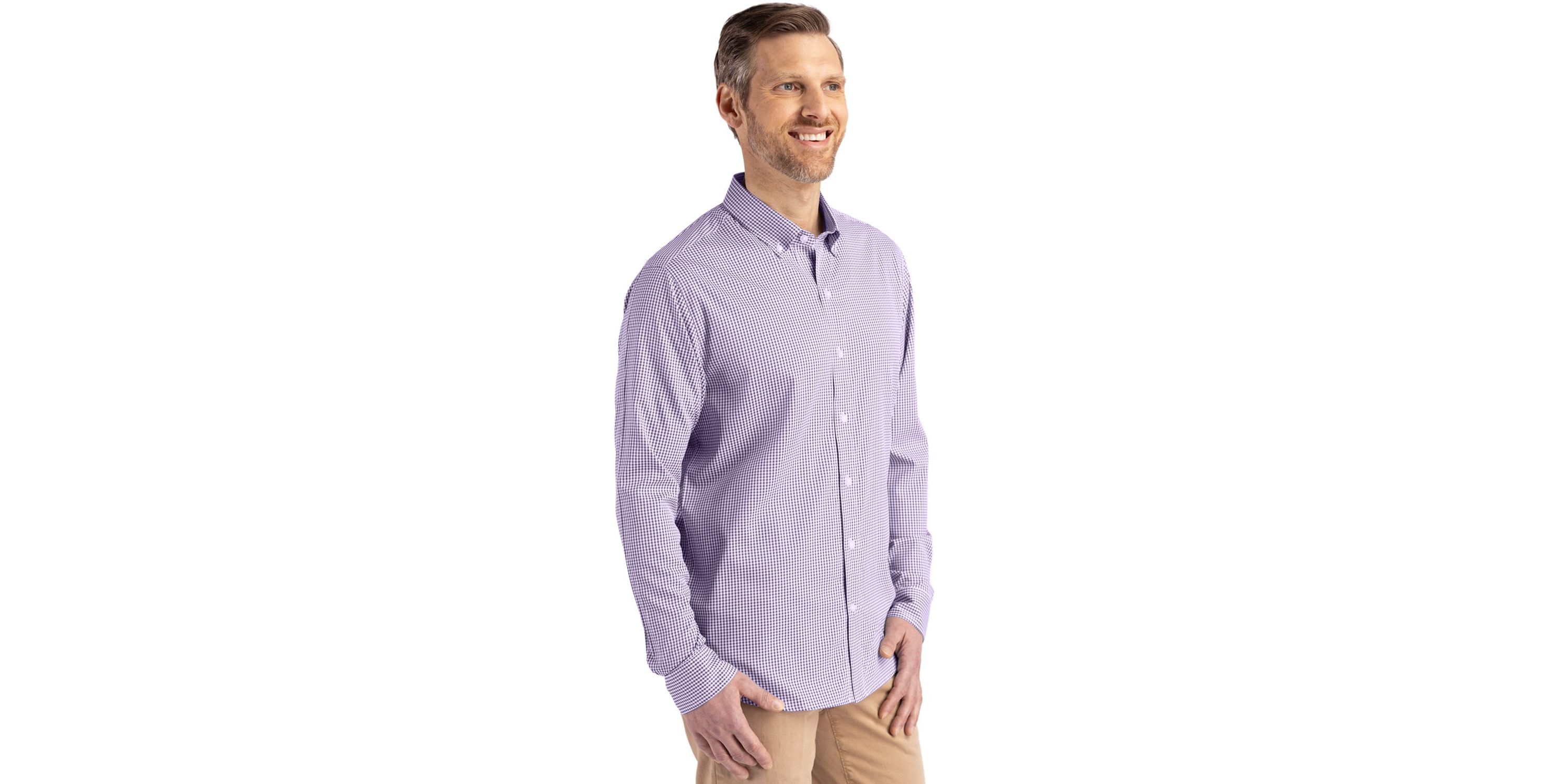 Cutter & Buck Skyline Epic Confidence Recycled Gingham Mens Long Sleeve Dress Shirt